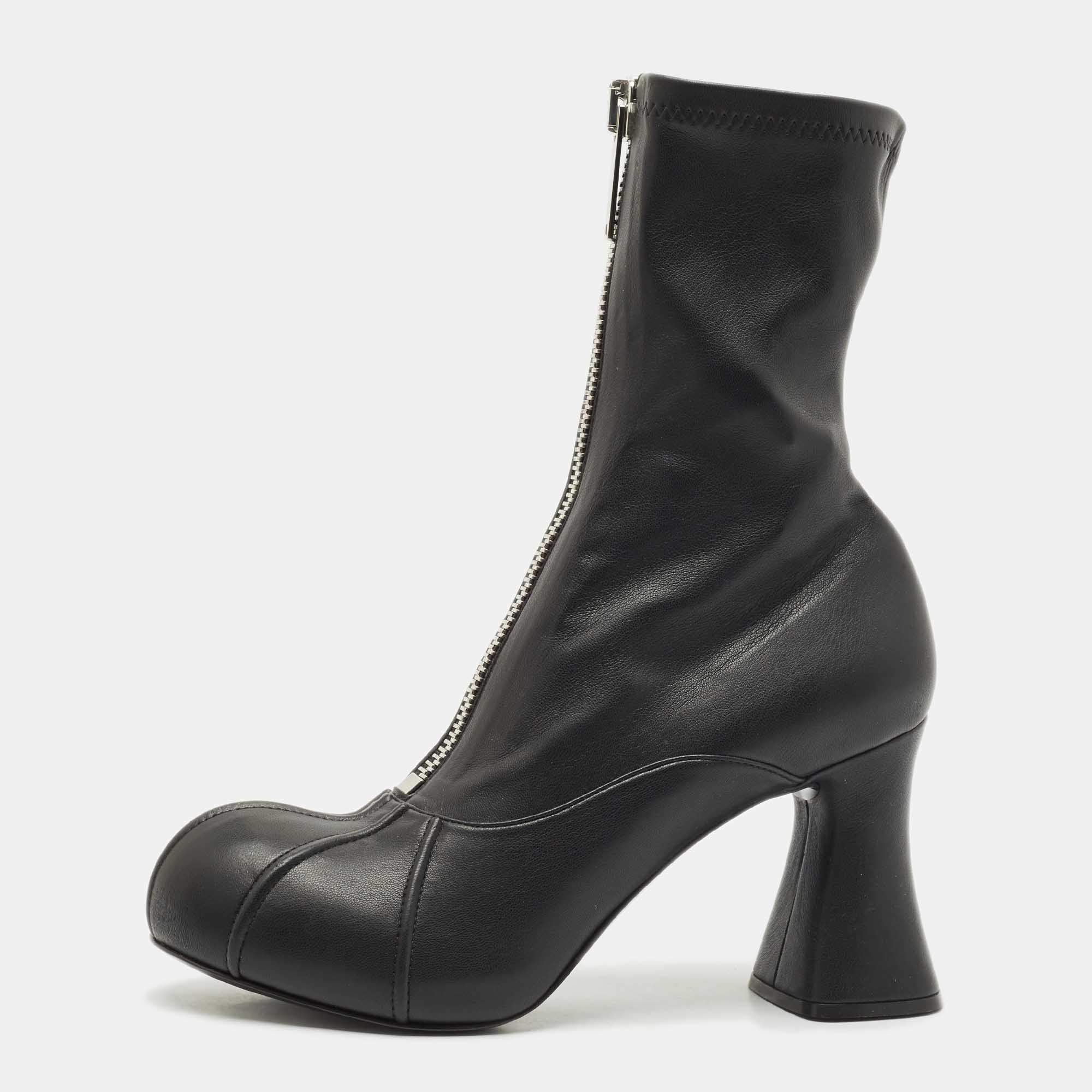Stella McCartney Black Faux Leather Groove Ankle Boots Size 41