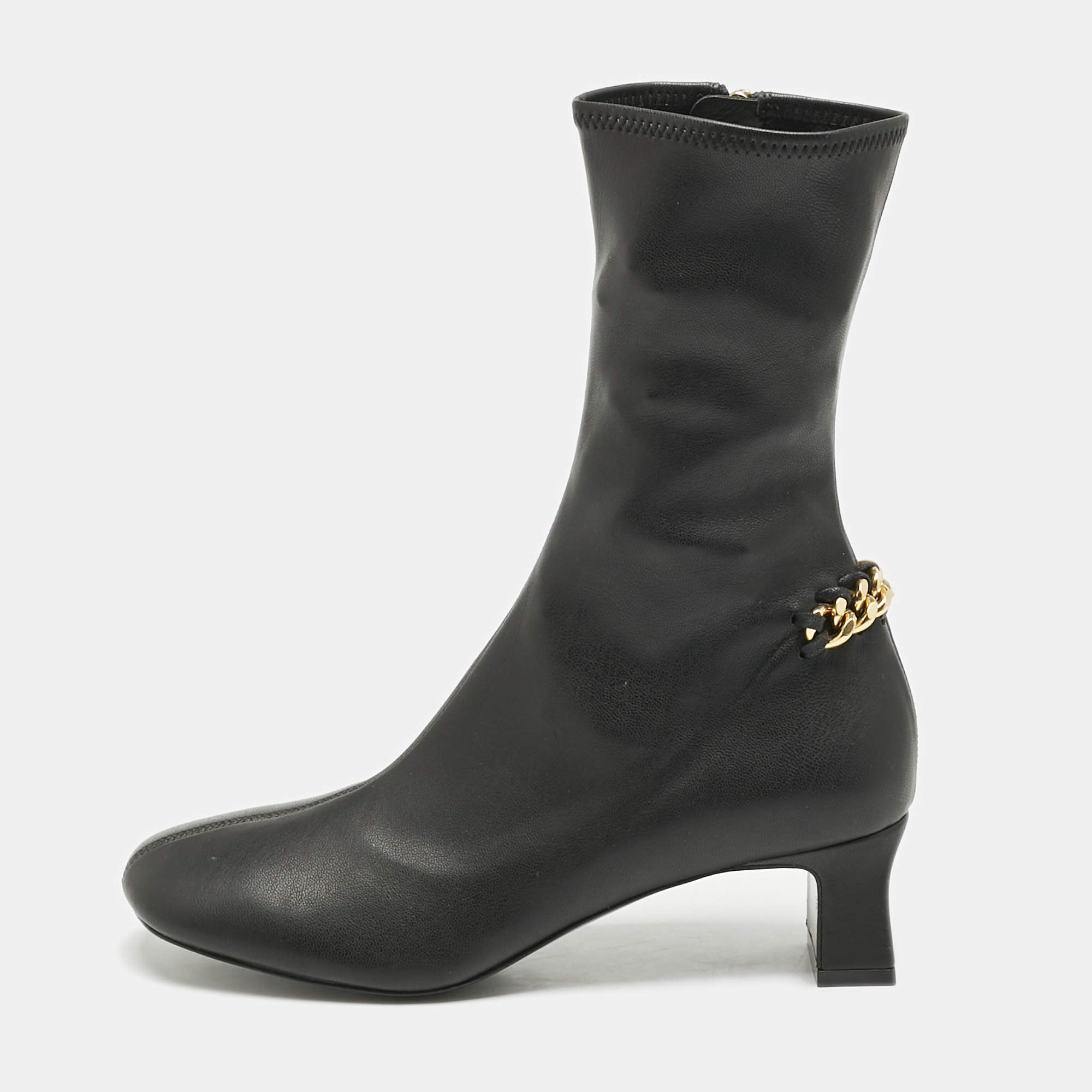 Stella McCartney Black Faux Leather Falabella Ankle Length Boots Size 36