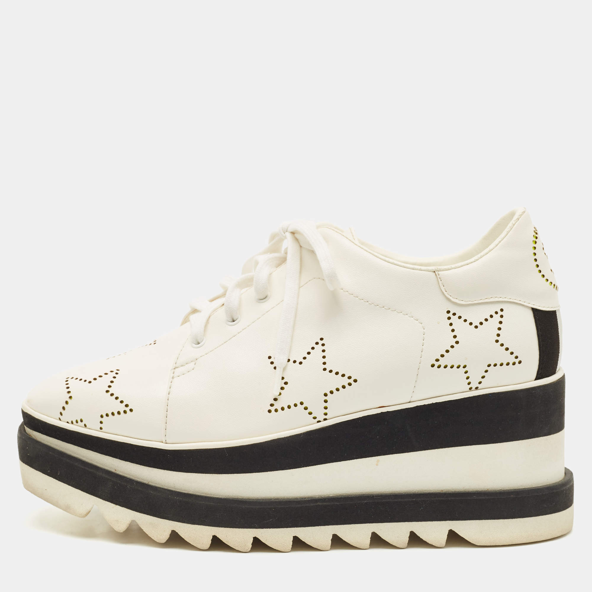 Pre Owned Stella McCartney White Faux Leather Elyse Star Platform Derby Sneakers Size 38