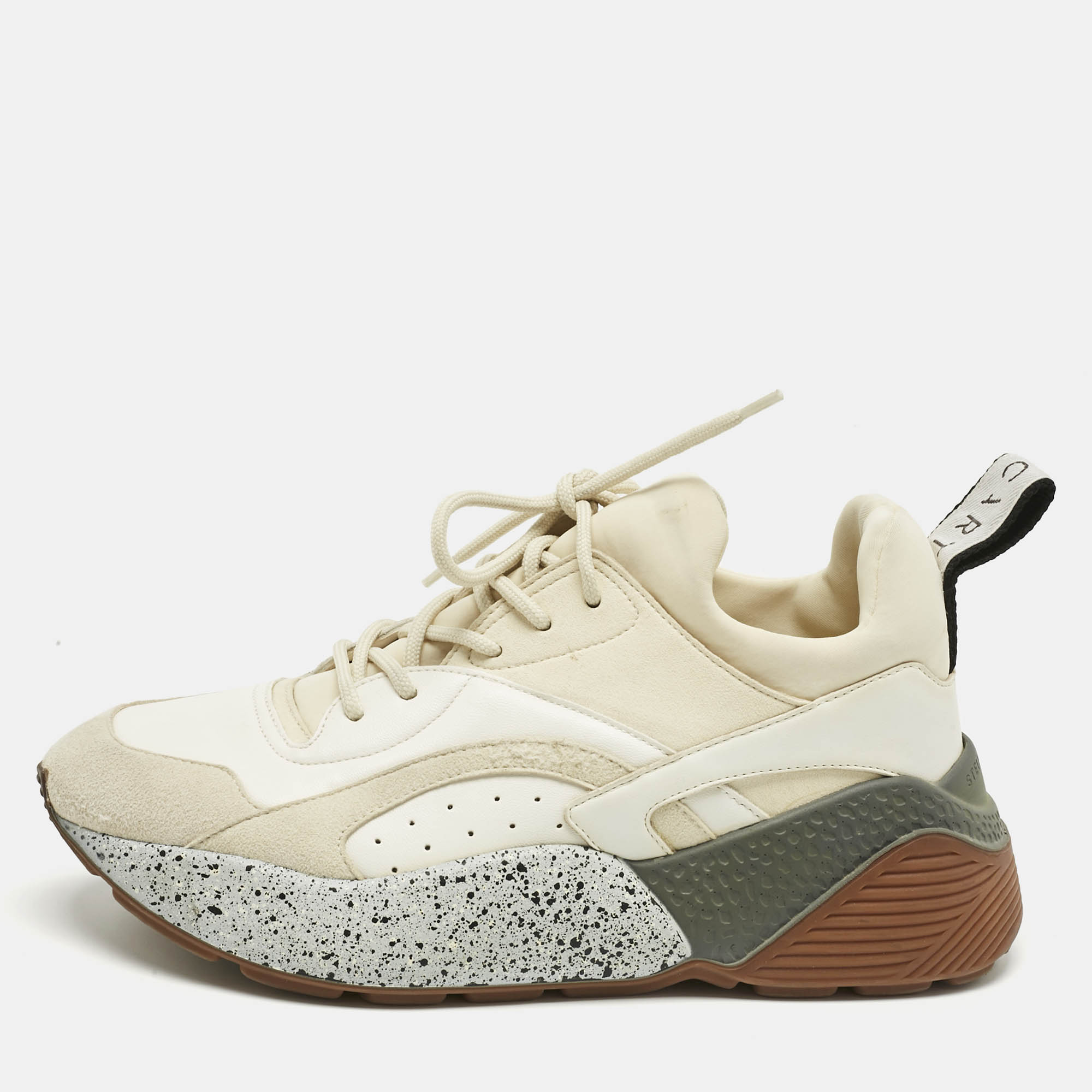 Pre Owned Stella McCartney Cream/White Fabric and Faux Leather Eclypse Lace Up Sneakers Size 39