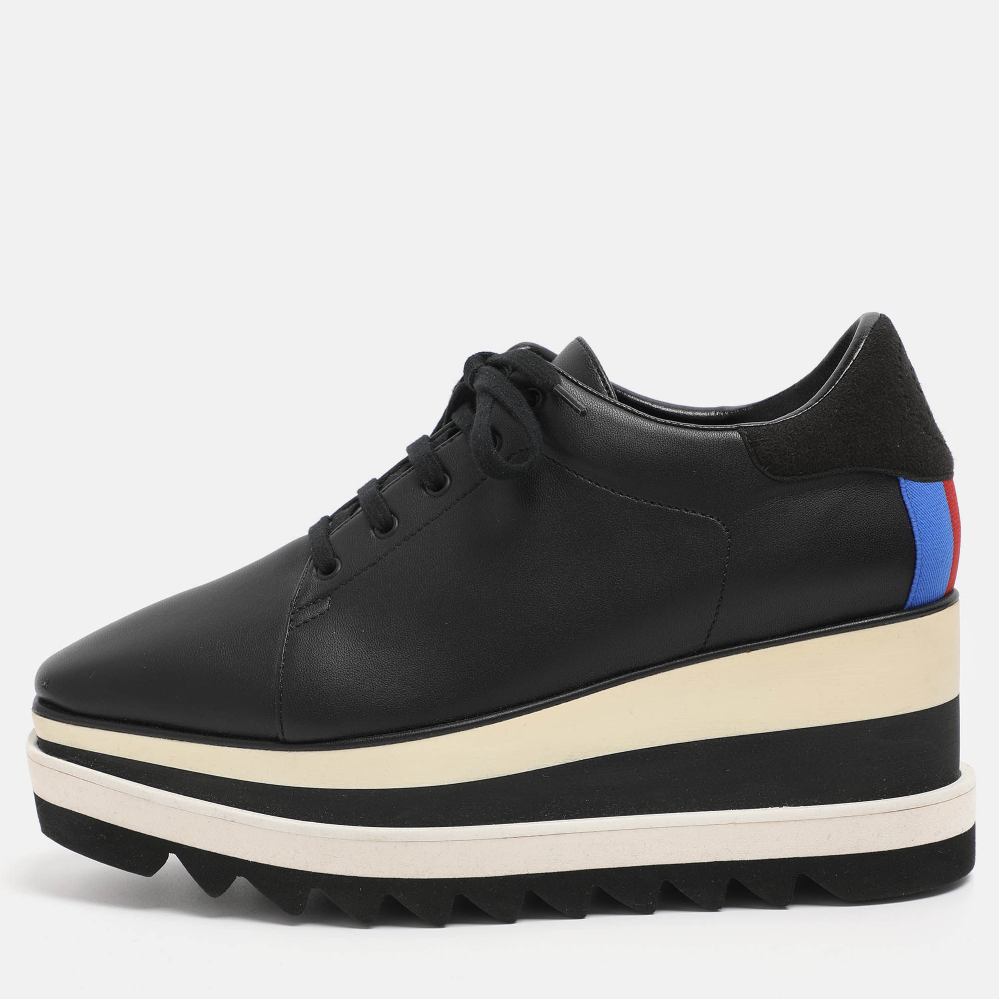 Pre Owned Stella McCartney Black Faux Leather and Faux Suede Elyse Star Platform Derby Sneakers Size 38