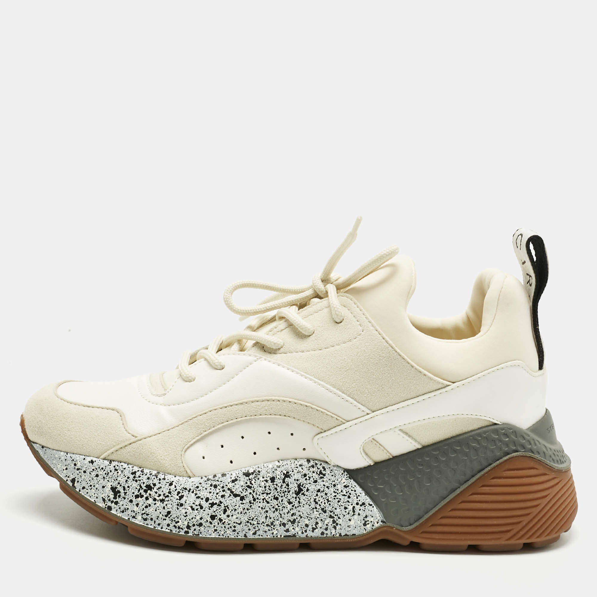 Pre Owned Stella McCartney White/Cream Faux Leather and Faux Suede Eclypse Sneakers Size 38