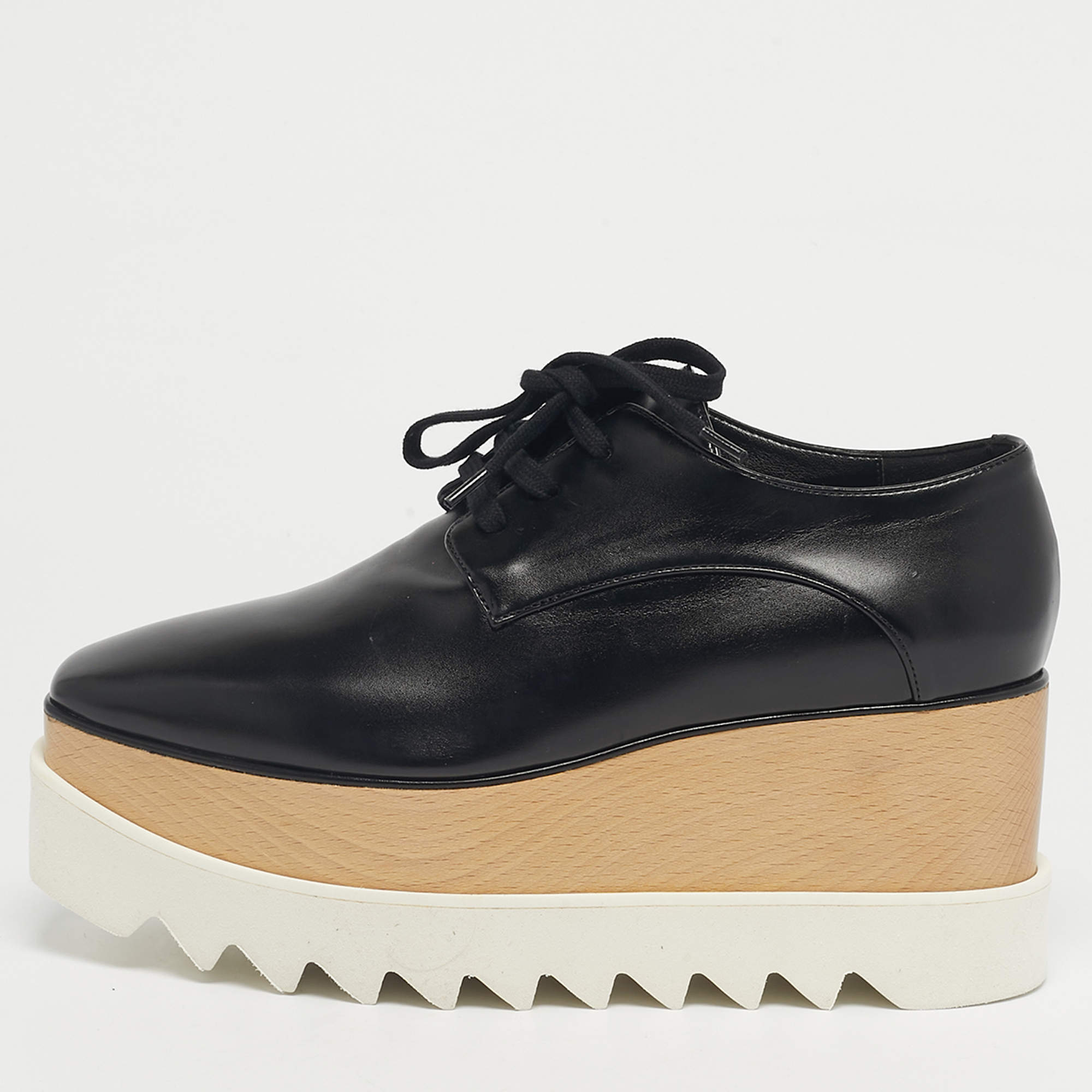 Pre Owned Stella McCartney Black Faux Leather Elyse Platform Derby Sneakers Size 37