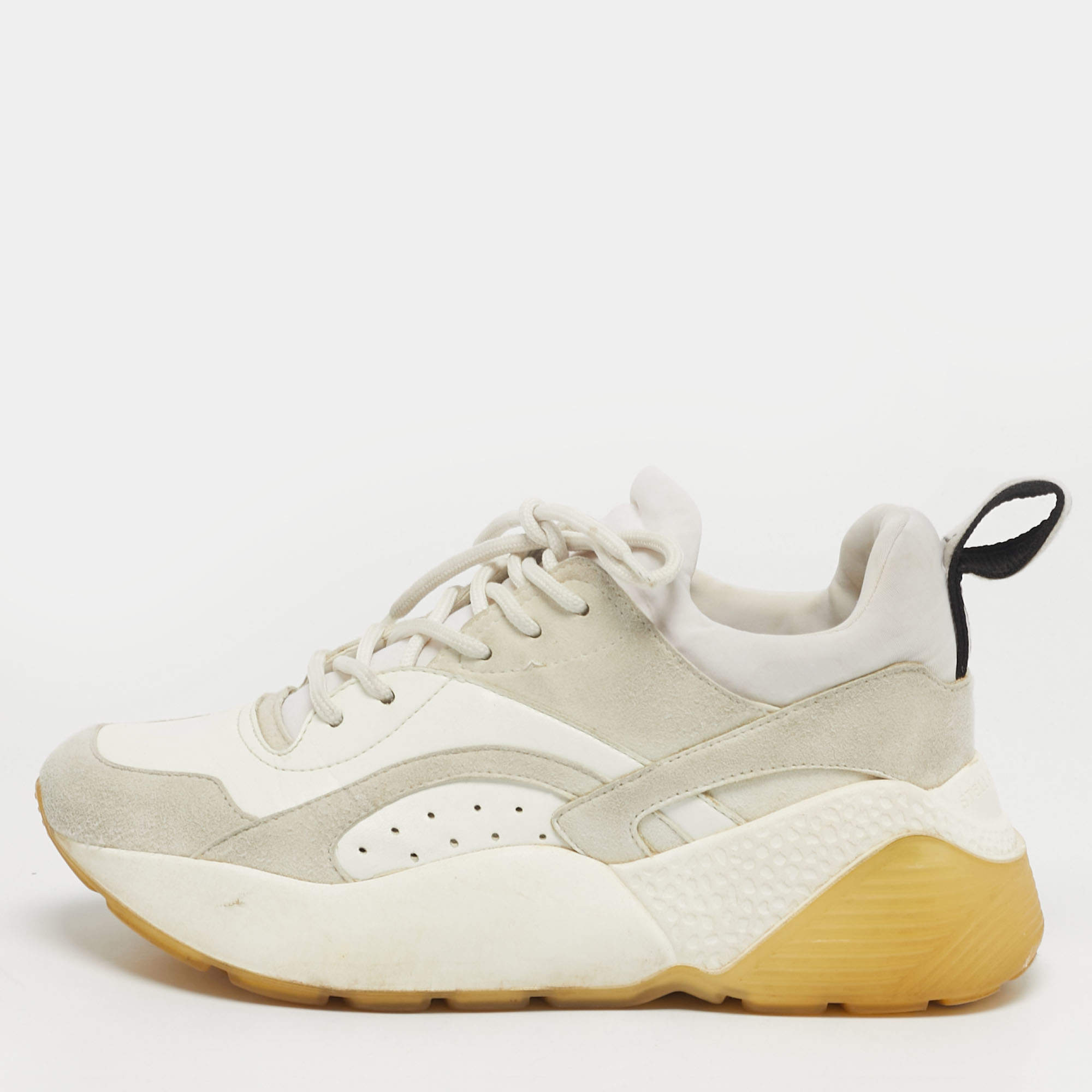 Pre Owned Stella McCartney Eclypse Size 36 White/Grey Faux Leather and Faux Suede Lace Up Sneakers