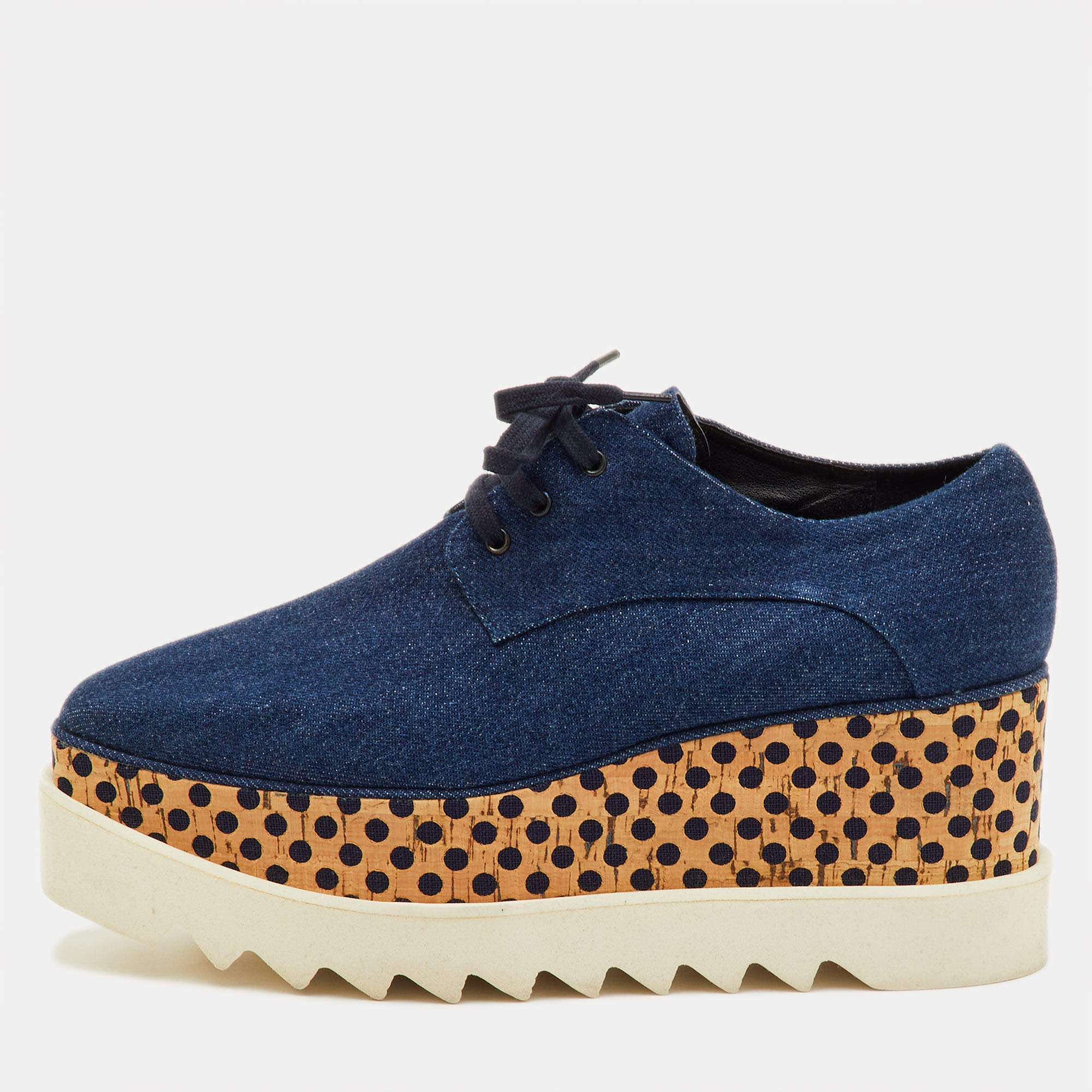 مملوكة مسبقًا Stella McCartney Elyse Size 39 Navy Blue Denim Platform Derby Sneakers