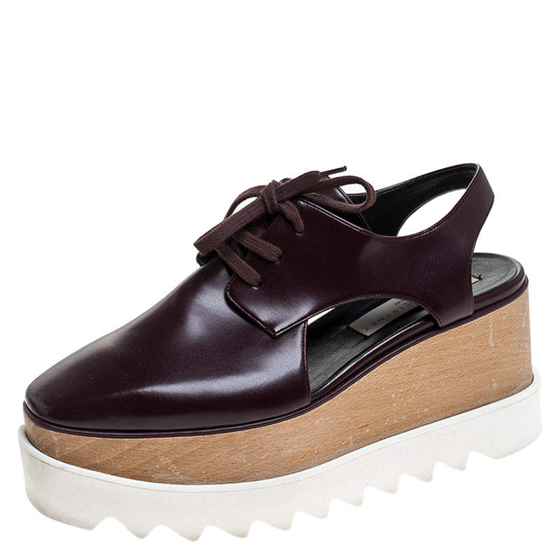 Pre Owned حذاء ديربي ستيلا مكارتني جلد عنابي صناعي إلسي مفرغ نعل سميك مقاس 36