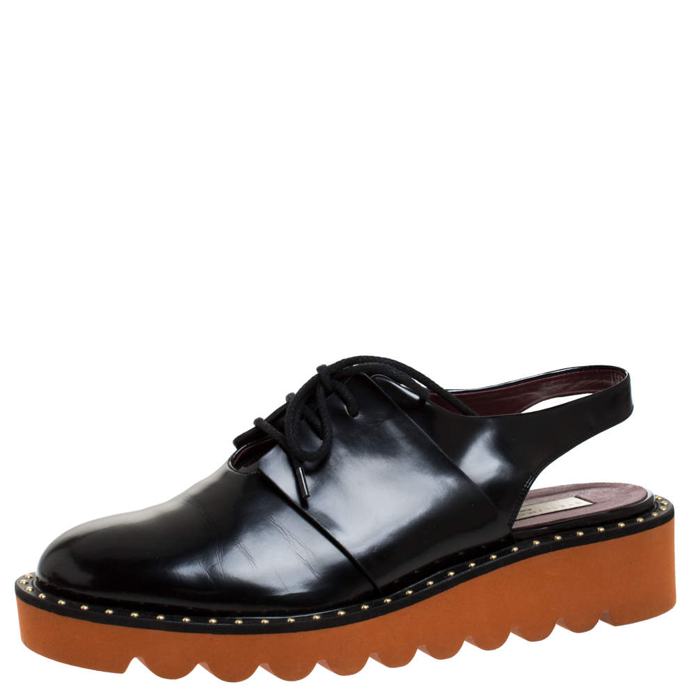 Pre Owned Stella McCartney Black Faux Leather Odette Slingback Derby Size 39