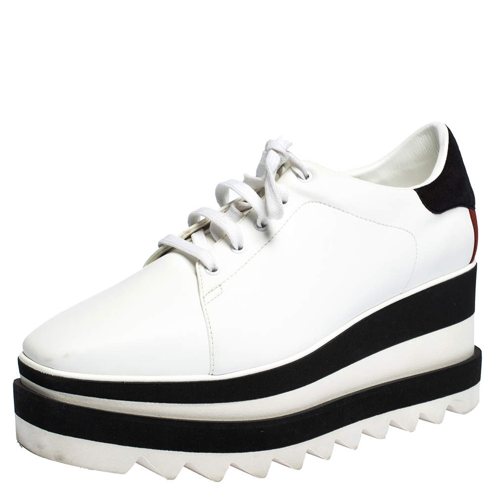 Pre Owned Stella McCartney White Faux Leather Elyse Platform Derby Size 37