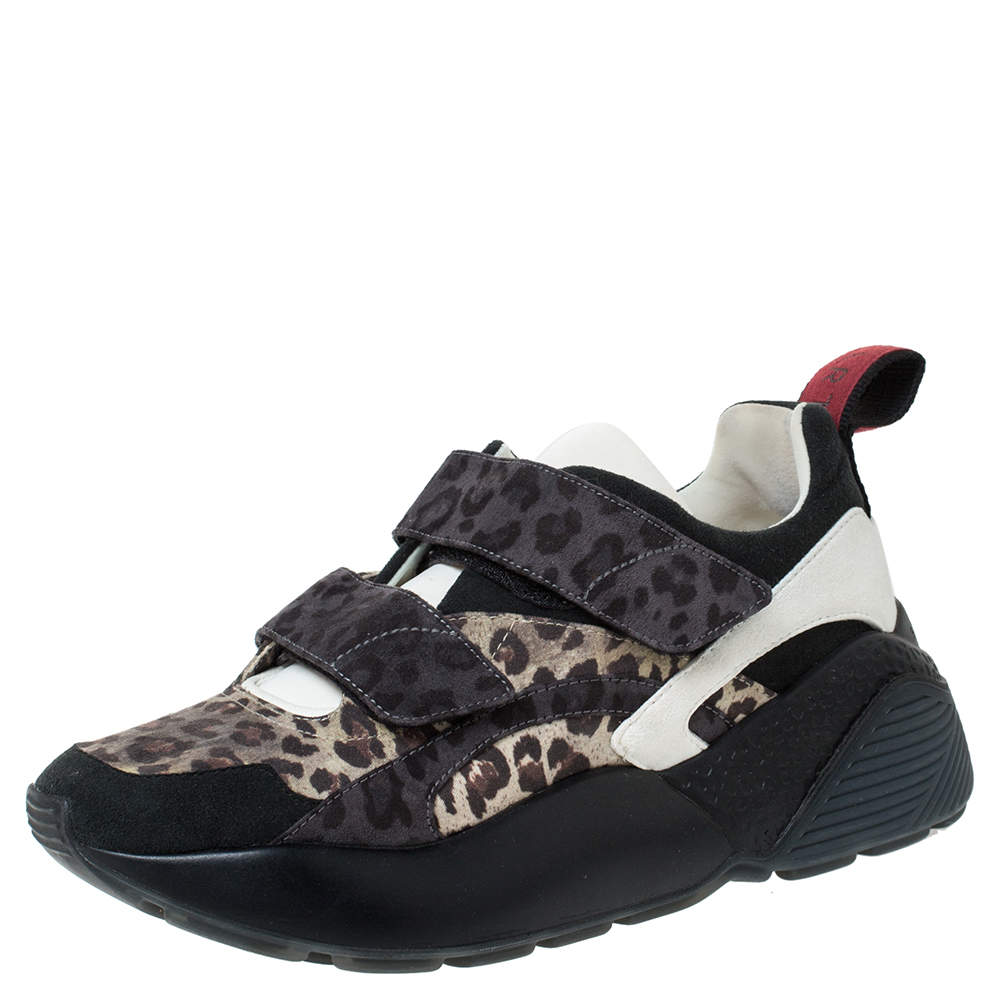 Stella McCartney Multicolor Leopard Print Fabric Eclypse Lace Up Sneakers Size 39