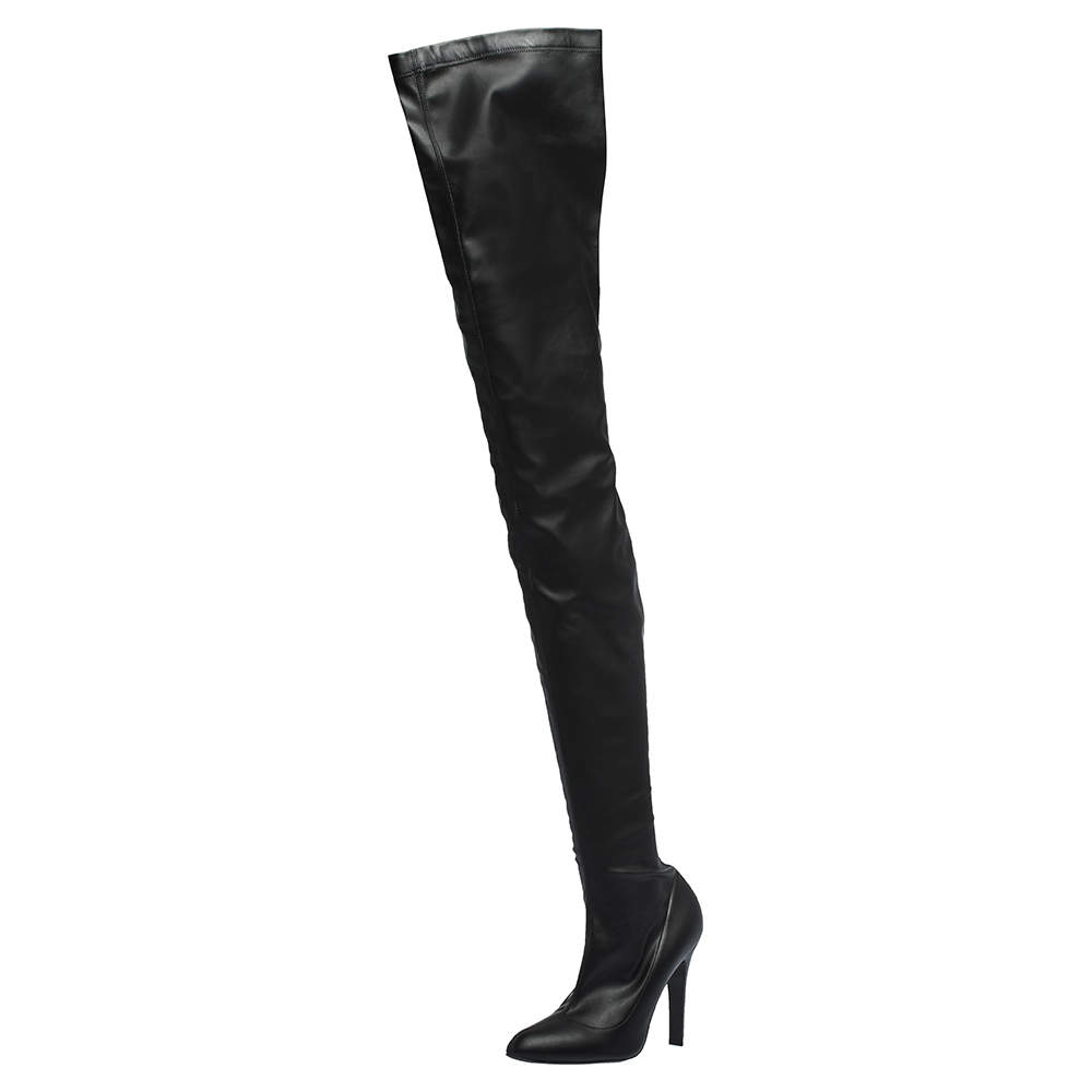Pre Owned Stella McCartney Black Faux Leather Over the Knee Boots Size 38