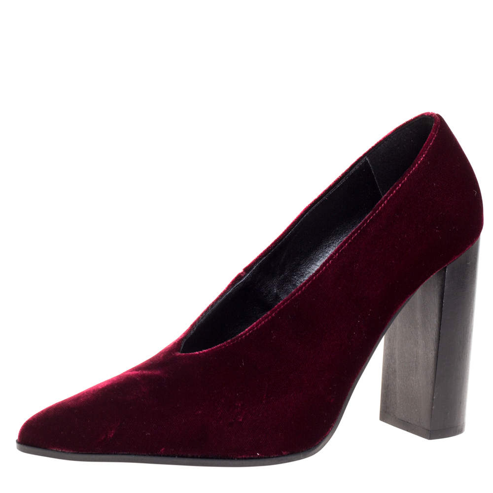 Pre Owned Stella McCartney Maroon Velvet V Neck Pointed Toe Pumps Size 37