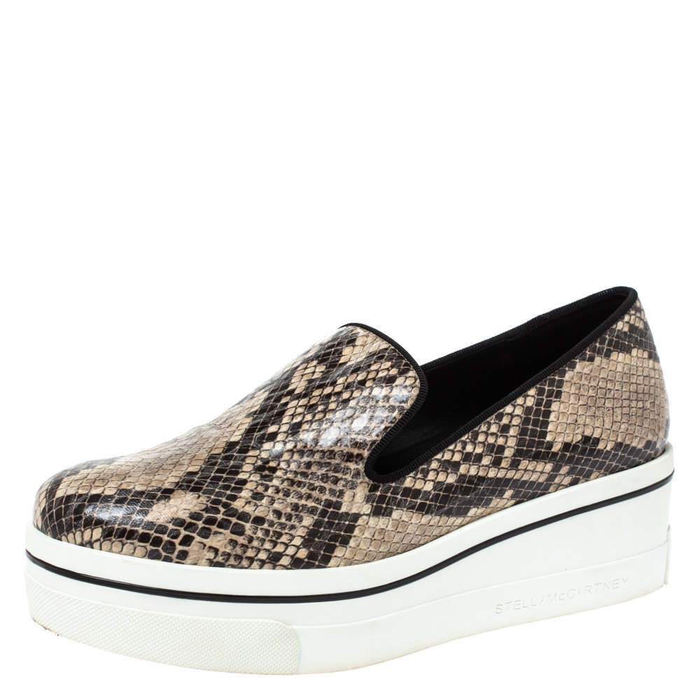 مملوكة مسبقًا Stella McCartney Brown Faux Python Platform Slip On Sneakers Size 37