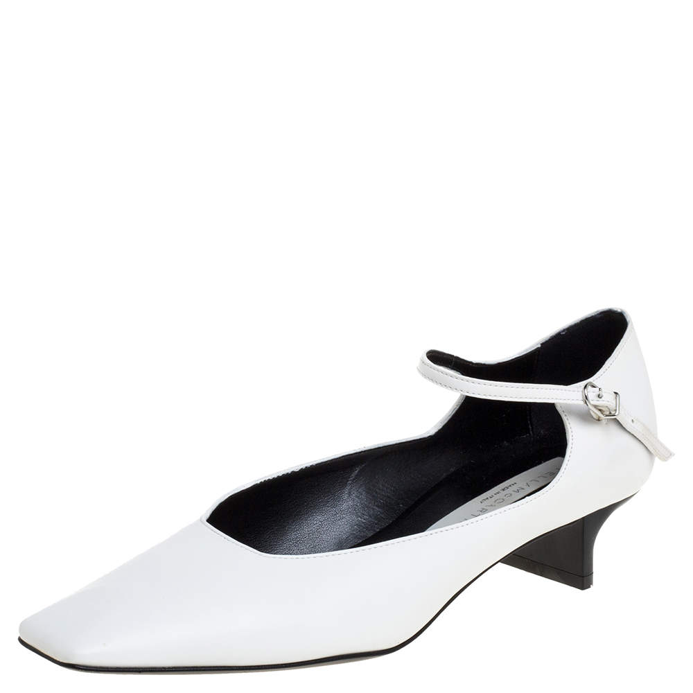 مملوكة مسبقًا Stella McCartney White Faux Leather Percy Mary Jane Square Toe Pump Size 36