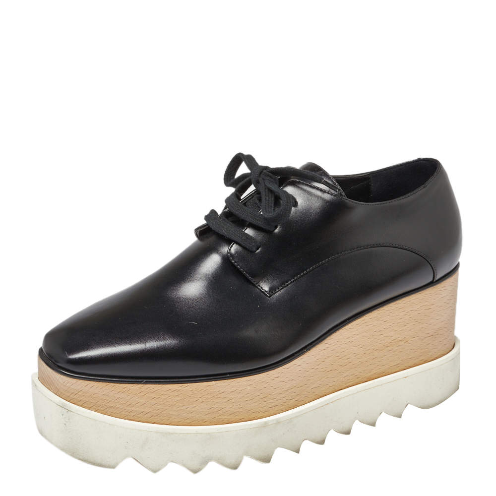 مملوكة مسبقًا Stella McCartney Black Faux Leather Elyse Platform Derby Sneakers Size 37