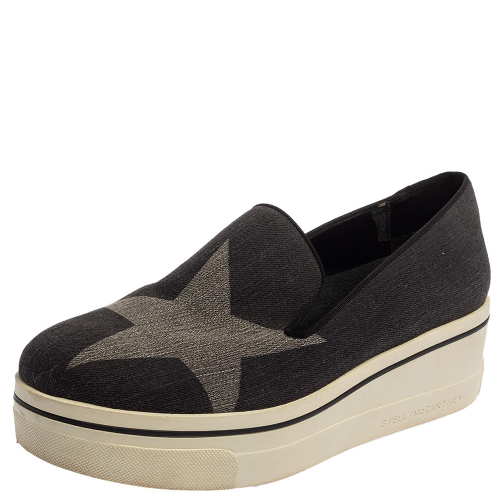 Stella McCartney Dark Grey Star Binx Canvas  Platform Slip-On Sneaker Size 40