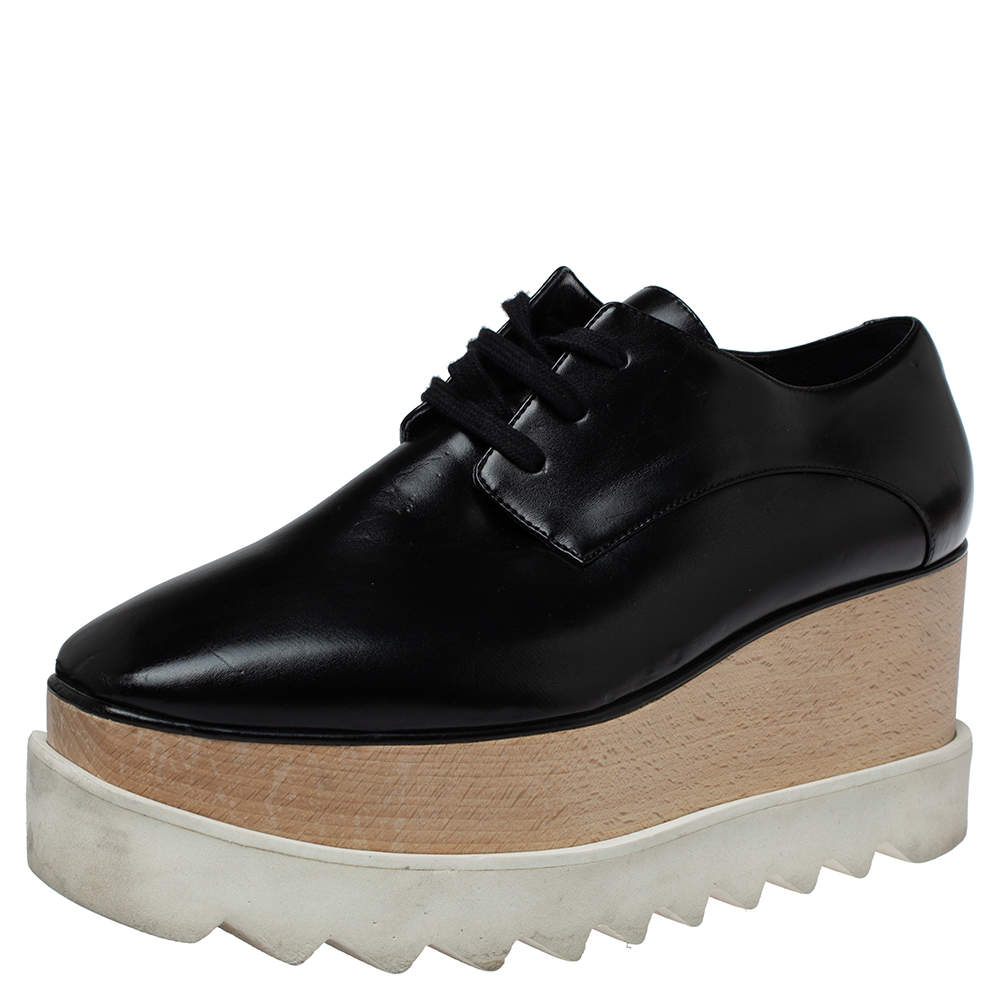 مملوكة مسبقًا حذاء رياضي ديربي ستيلا مكارتني ايليسي نعل سميك جلد صناعي أسود نعل سميك مقاس 36