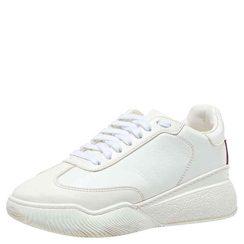 Pre Owned Stella McCartney White Faux Leather Lace Up Sneakers Size 37