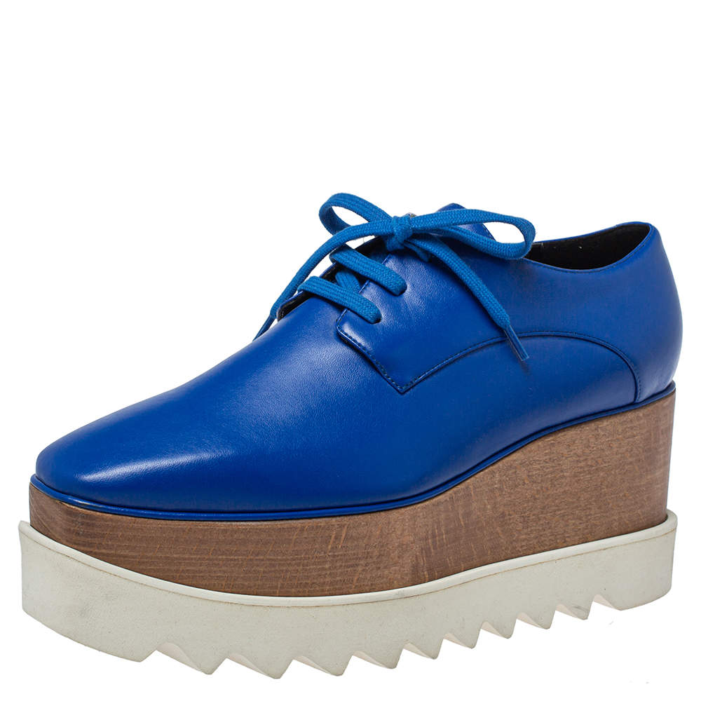 Pre Owned Stella McCartney Blue Faux Leather Platform Derby Size 38