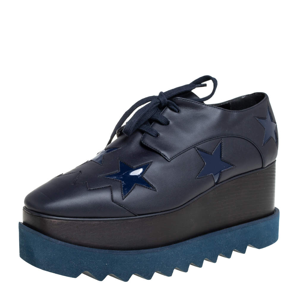 Stella McCartney Navy Blue Faux Leather Elyse Star Platform Derby Size 39