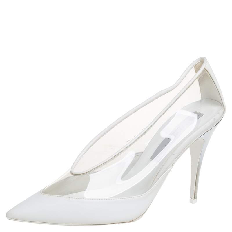Pre Owned Stella McCartney White Faux Leather And PVC Pointed Toe Pumps Size 36.5
