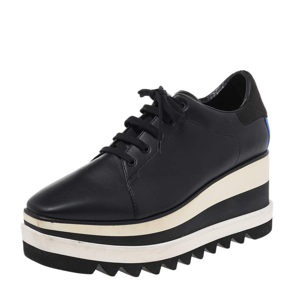 مملوكة مسبقًا حذاء رياضي ديربي ستيلا مكارتني إيلسي جلد صناعي أسود نعل سميك مقاس 37.5