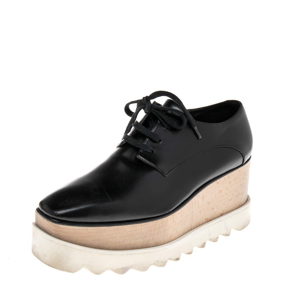 Stella McCartney Black Faux Leather Elyse Platforms Sneakers Size 36