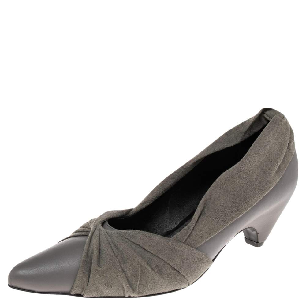 Stella McCartney Grey Faux Suede And Faux Leather Pointed Toe Pumps Size 36