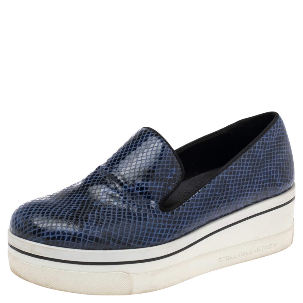 Pre Owned Stella McCartney Blue Faux Snakeskin Embossed Leather Platform Binx Sneakers Size 37