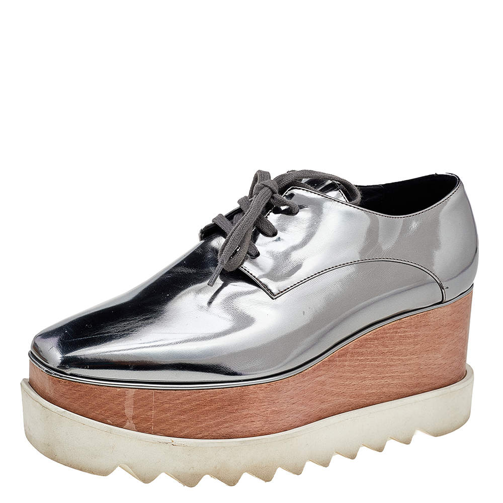 Pre Owned Stella McCartney Faux Patent Leather Elyse Platform Sneakers Size 38