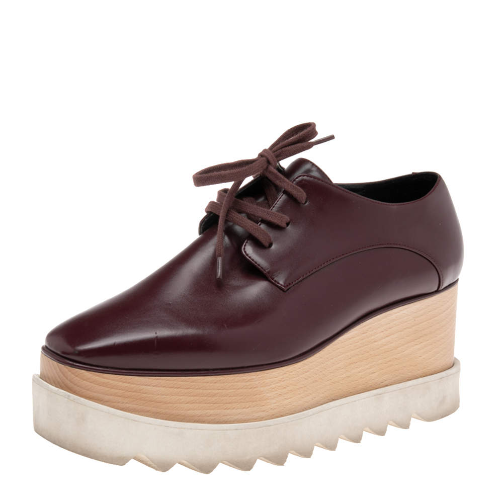 Pre Owned حذاء رياضي ستيلا مكارتني اليس جلد صناعي عنابي نعل سميك مقاس 39