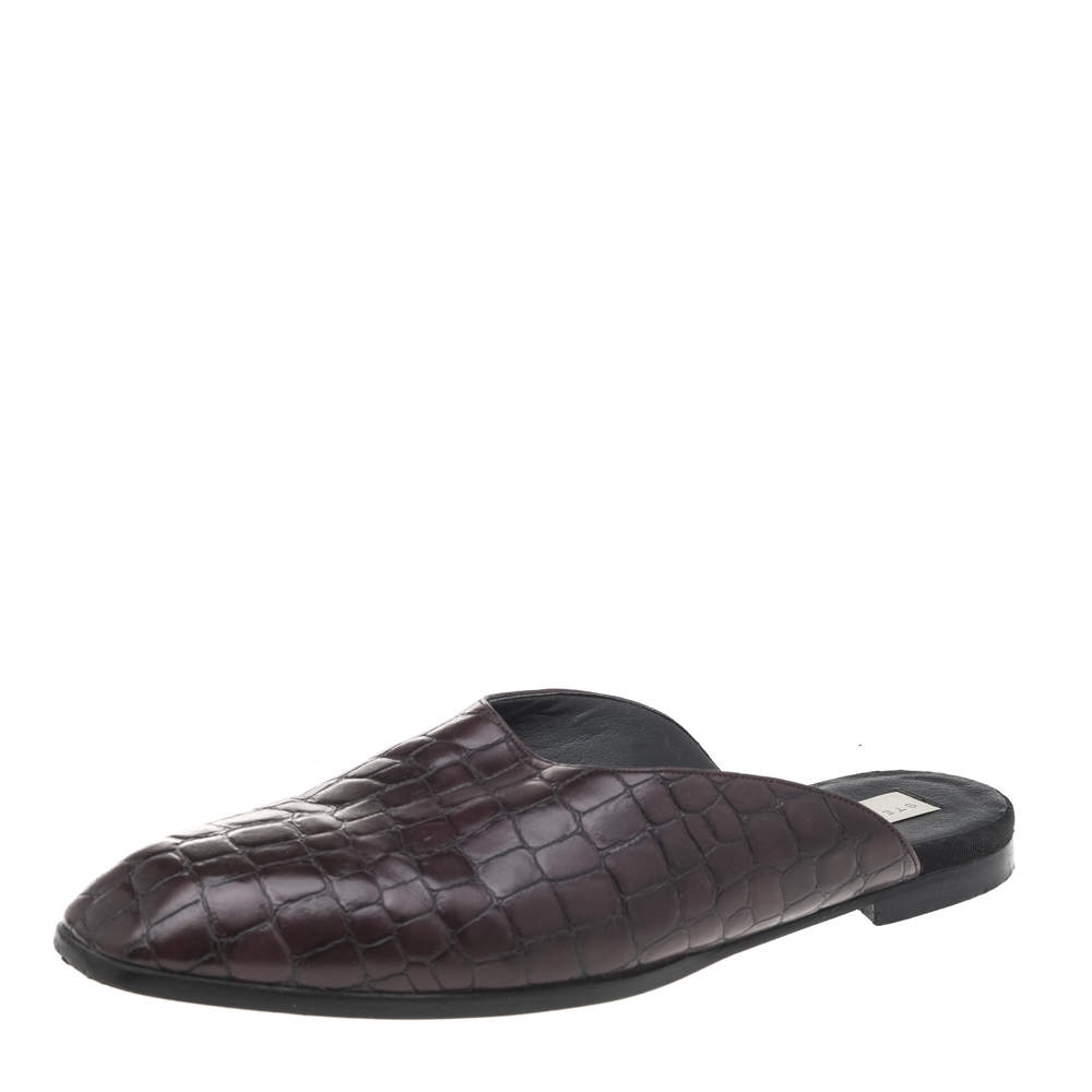 مملوكة مسبقًا Stella McCartney Burgundy Faux Croc Embossed Leather Mules Size 37.5