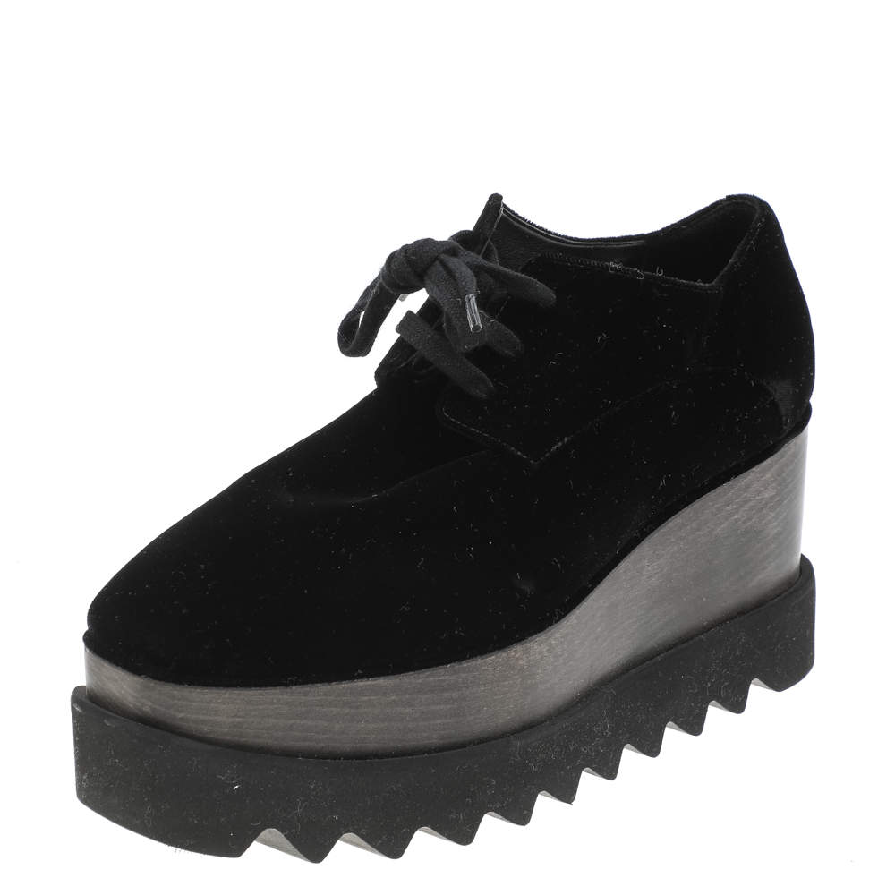 Pre Owned Stella McCartney Black Velvet Elyse Platform Lace Up Derby Size 36