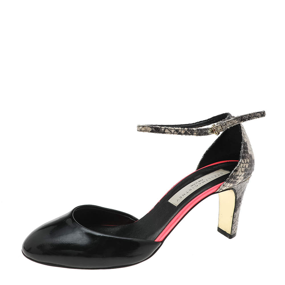 Stella McCartney Multicolor Faux Patent And Python Embossed Leather Ankle Strap Sandals Size 37.5 
