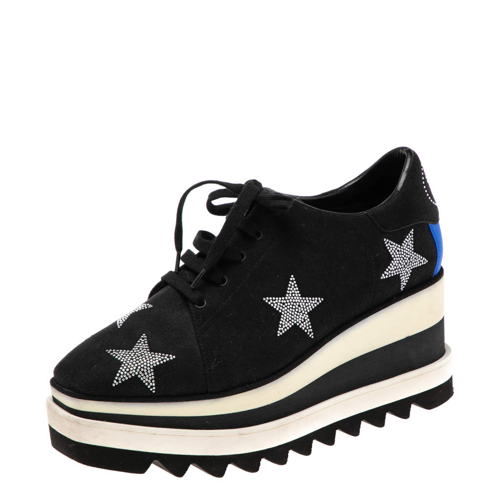 مملوكة مسبقًا Stella McCartney Black Faux Suede Elyse Star Platform Sneakers Size 37