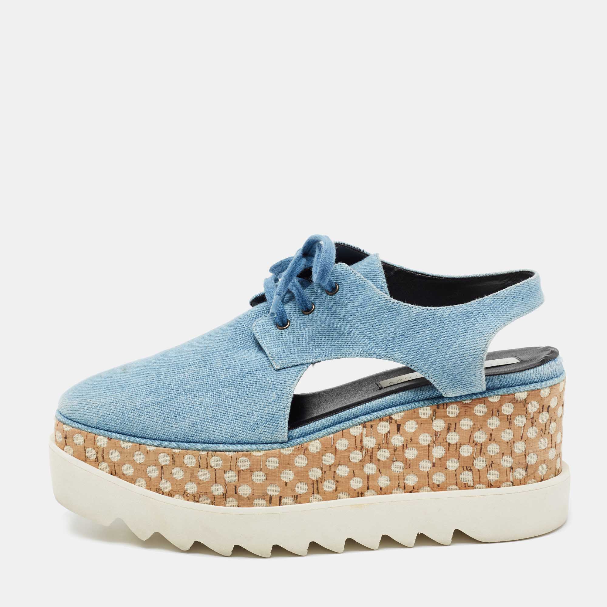 Pre Owned Stella McCartney Blue Cut Out Denim Elyse Platform Derby Sneakers Size 39