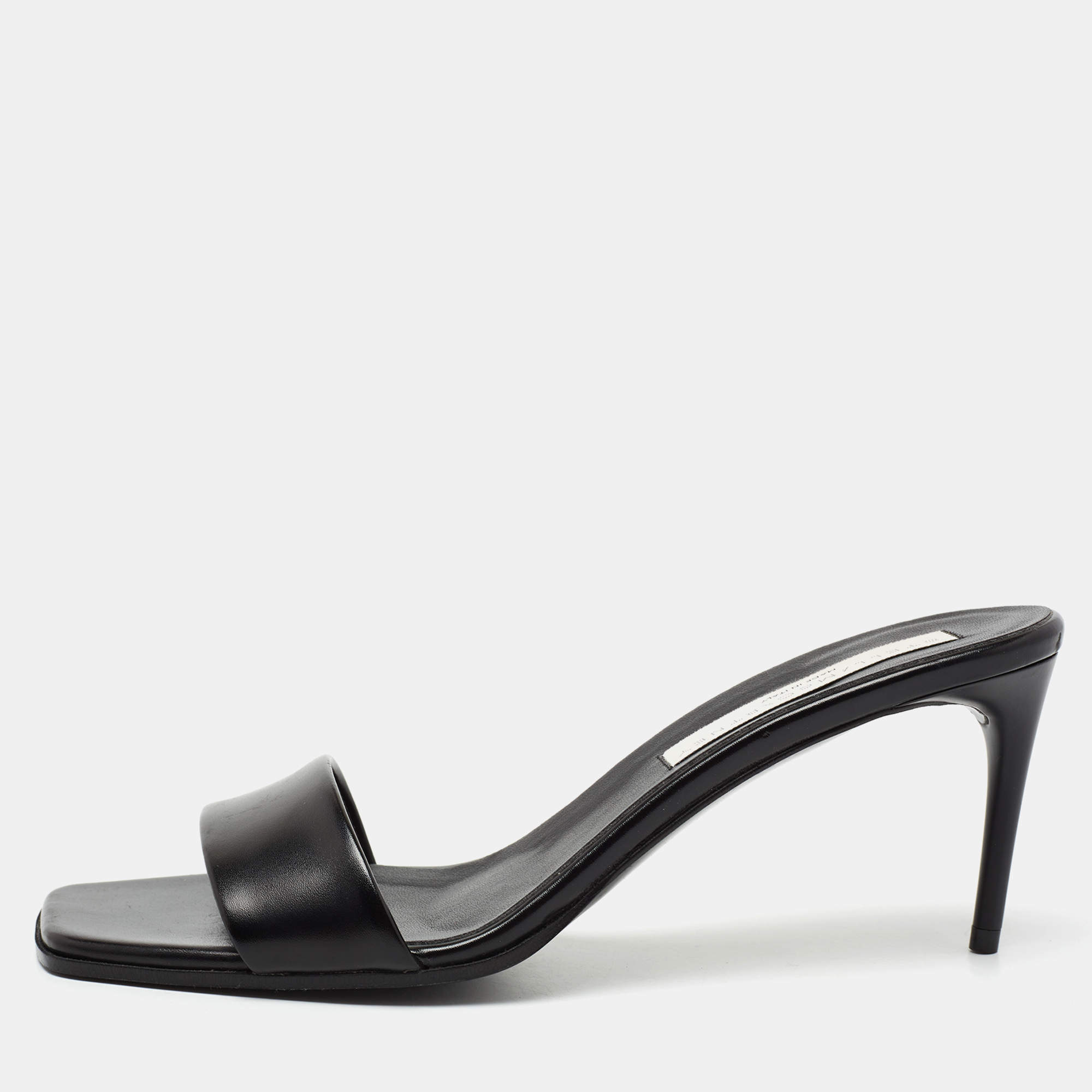 Stella McCartney Black Faux Leather Slide Sandals Size 39