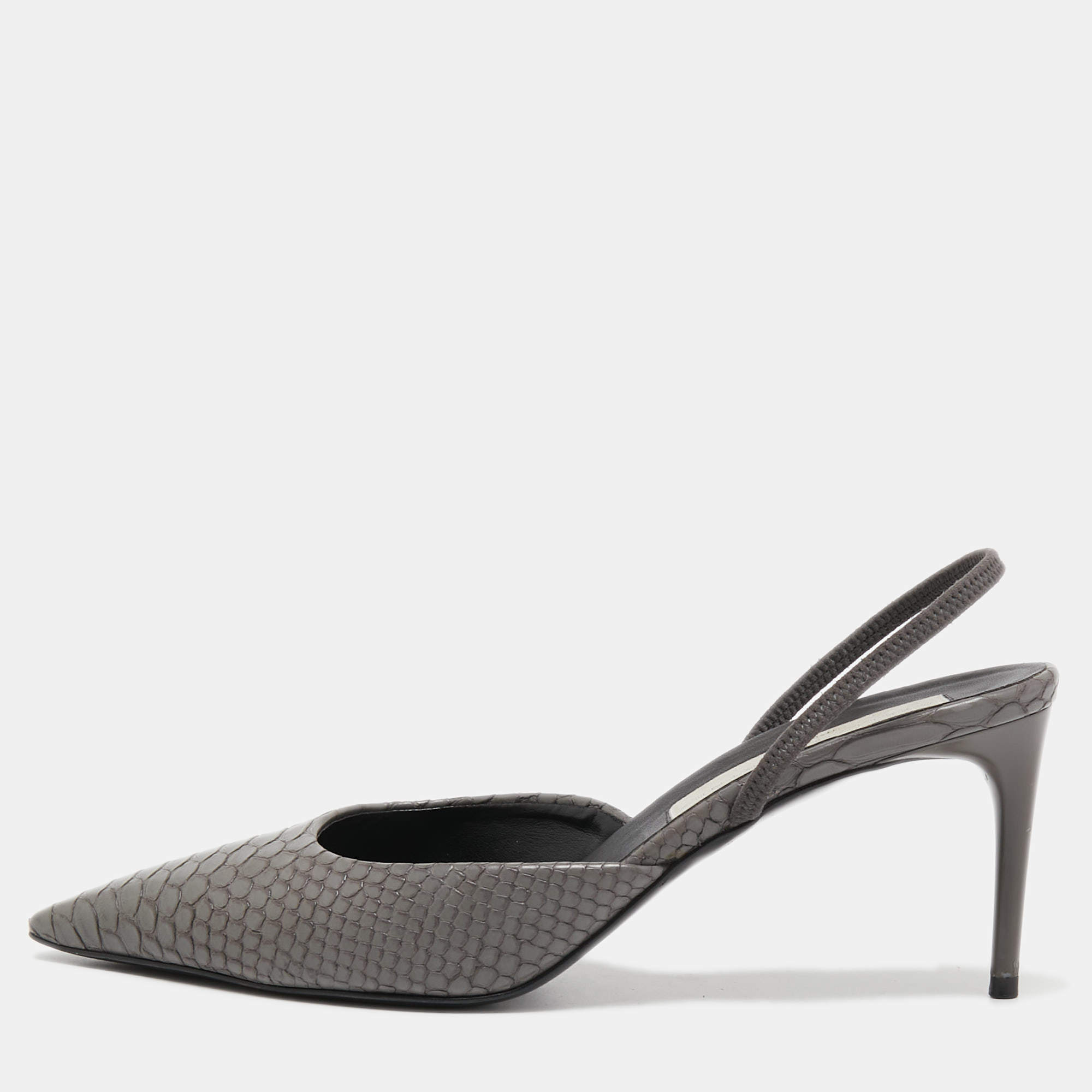 Pre Owned Stella McCartney Grey Python Embossed Slingback Pumps Size 39