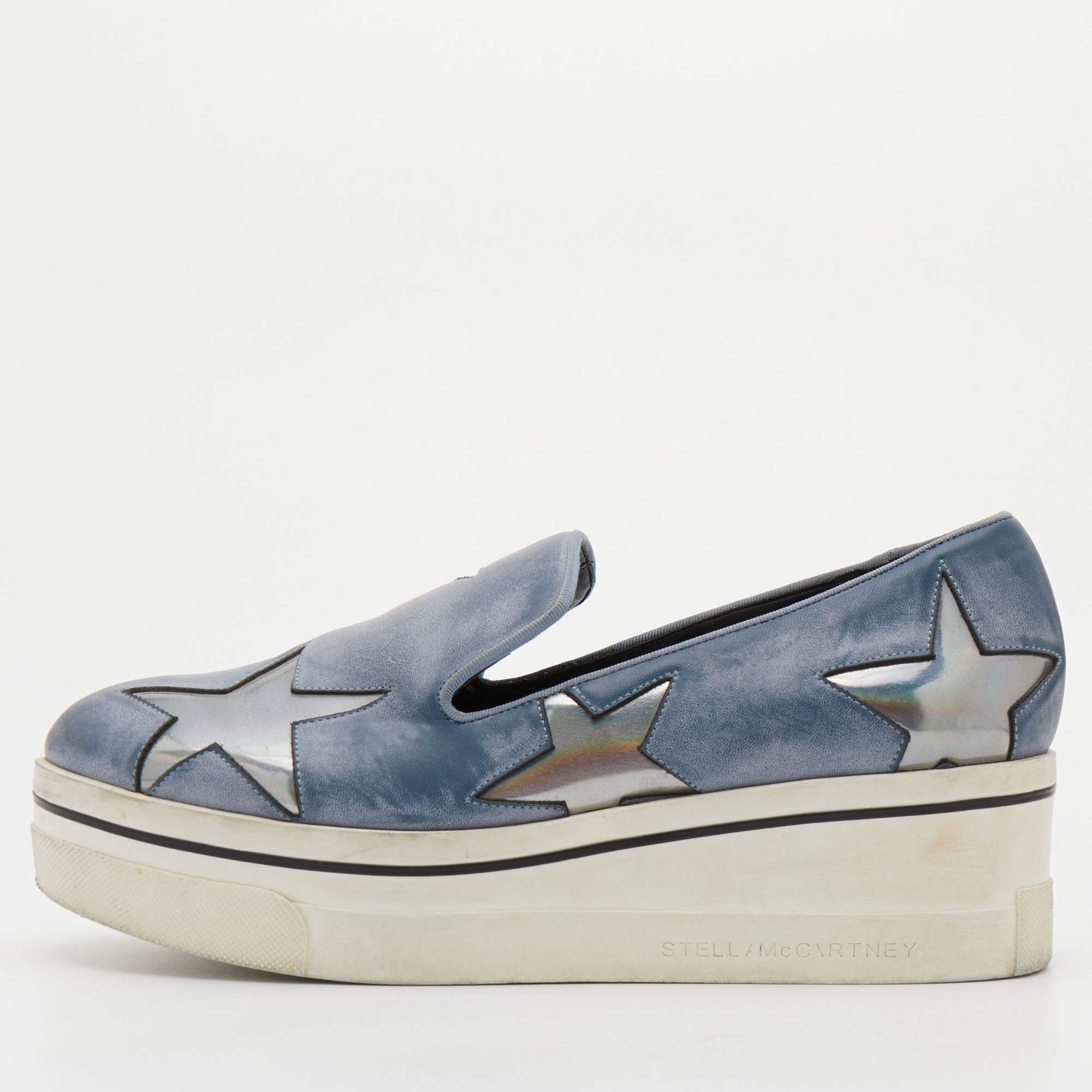 Stella McCartney Blue Two Tone Faux Leather Binx Star Slip On Sneakers Size  37