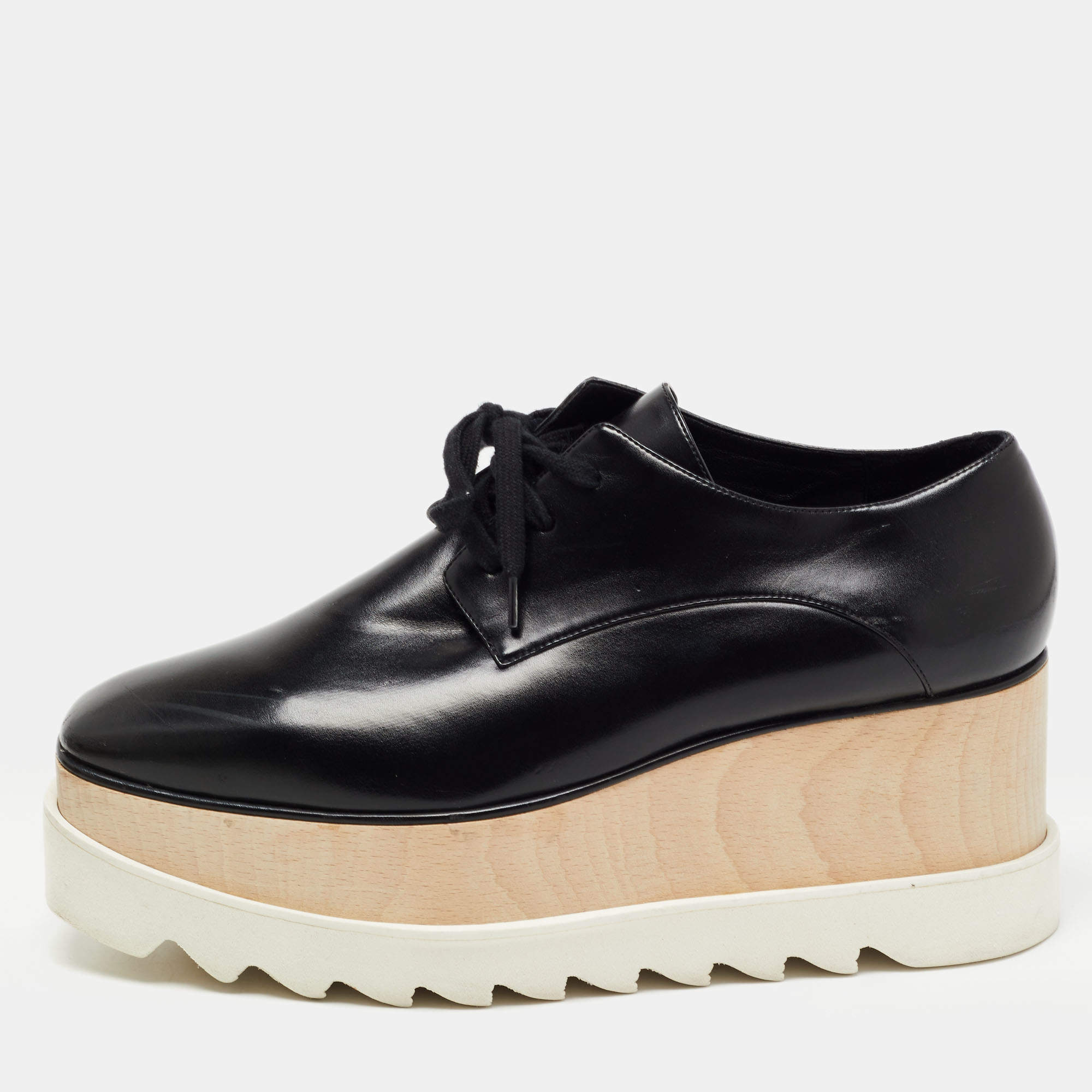 Pre Owned Stella McCartney Black Faux Leather Elyse Platform Derby Sneakers Size 39