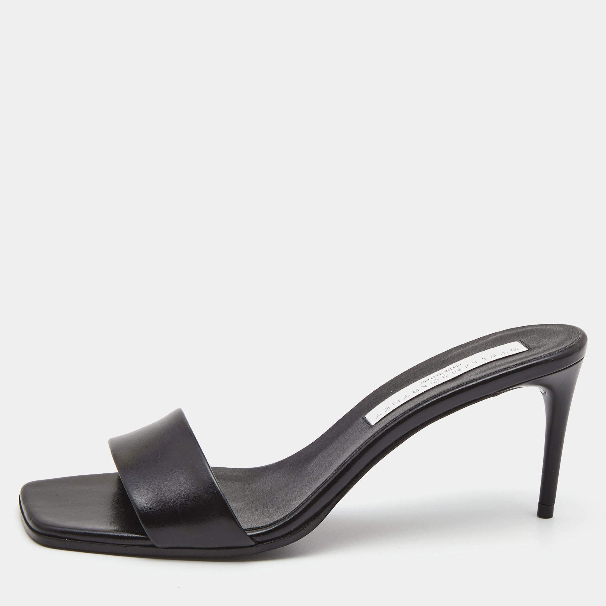 Stella McCartney Black Faux Leather Open Toe Slide Sandals Size 38.5