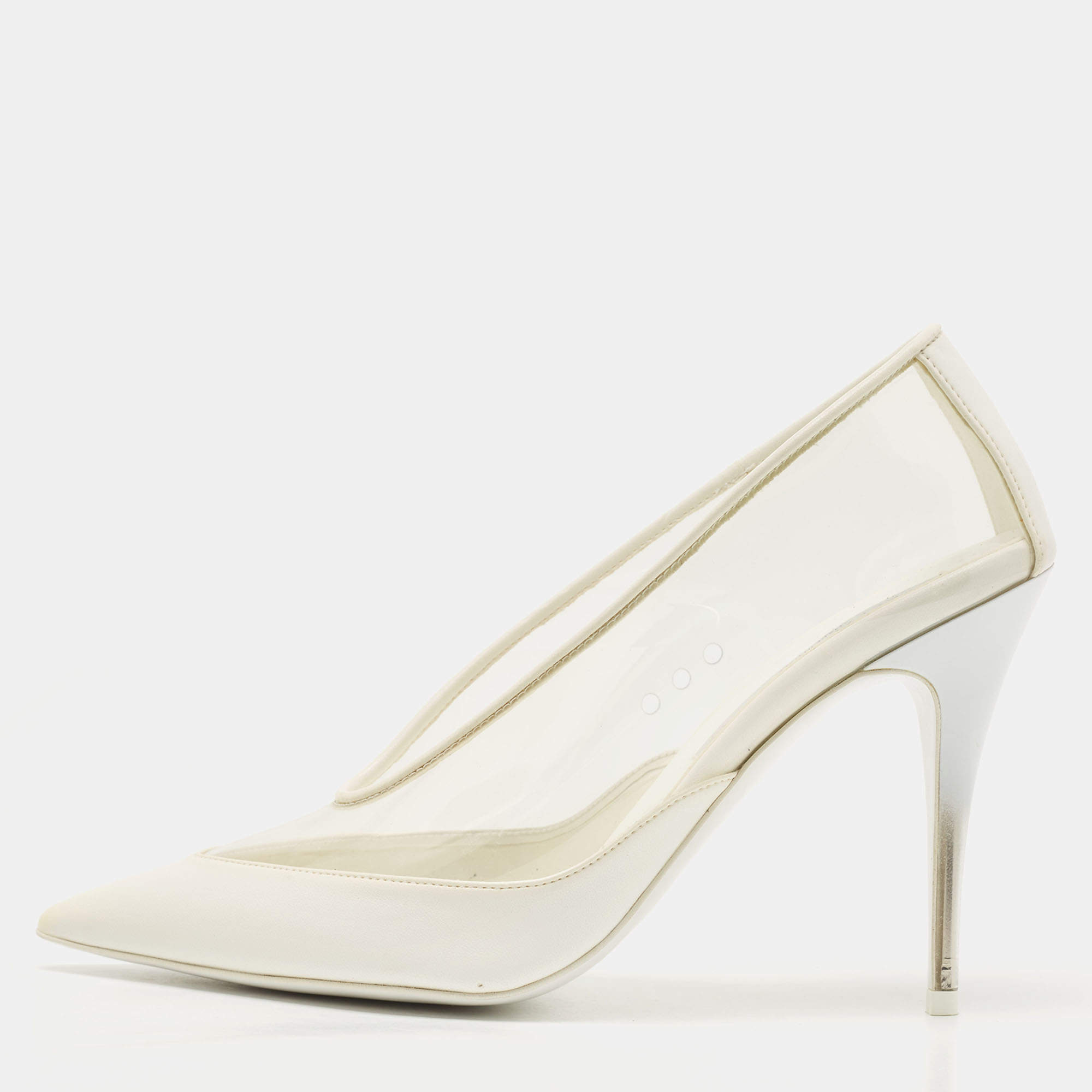 Pre Owned Stella McCartney White Faux Leather And PVC Pointed Toe Pumps Size 38