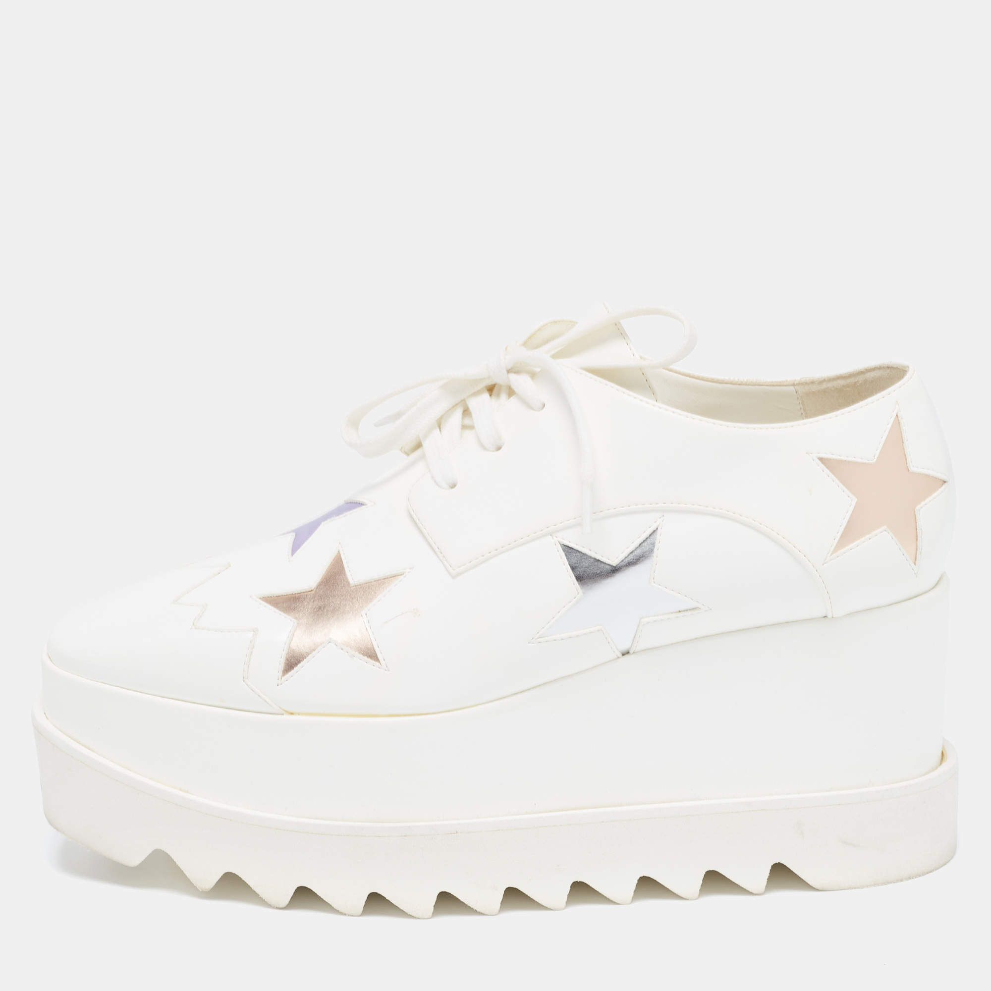 Pre Owned Stella McCartney White Faux Leather Elyse Star Platform Derby Sneakers Size 38