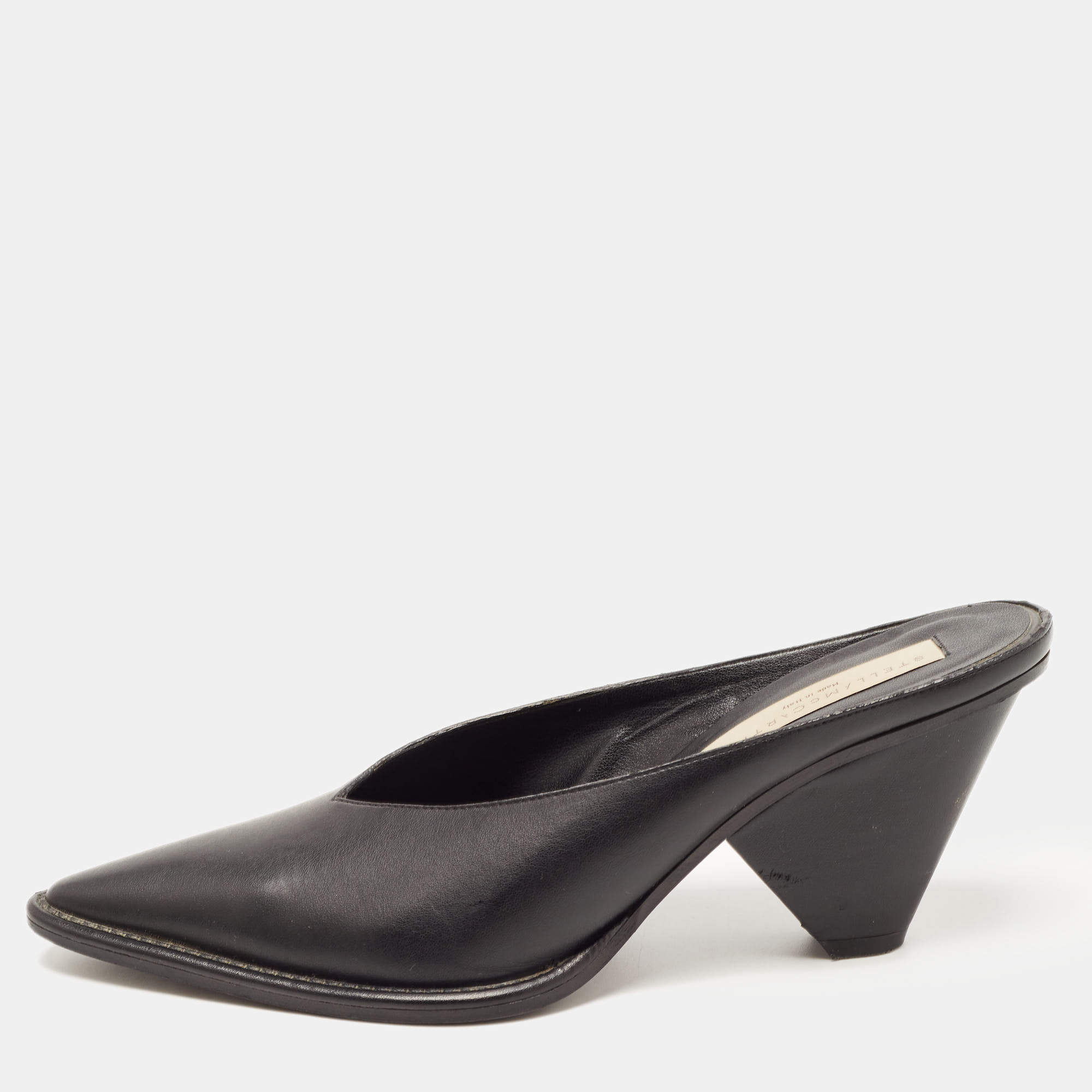 Pre Owned Stella McCartney Black Faux Leather Pointed Toe Mules Size 37.5