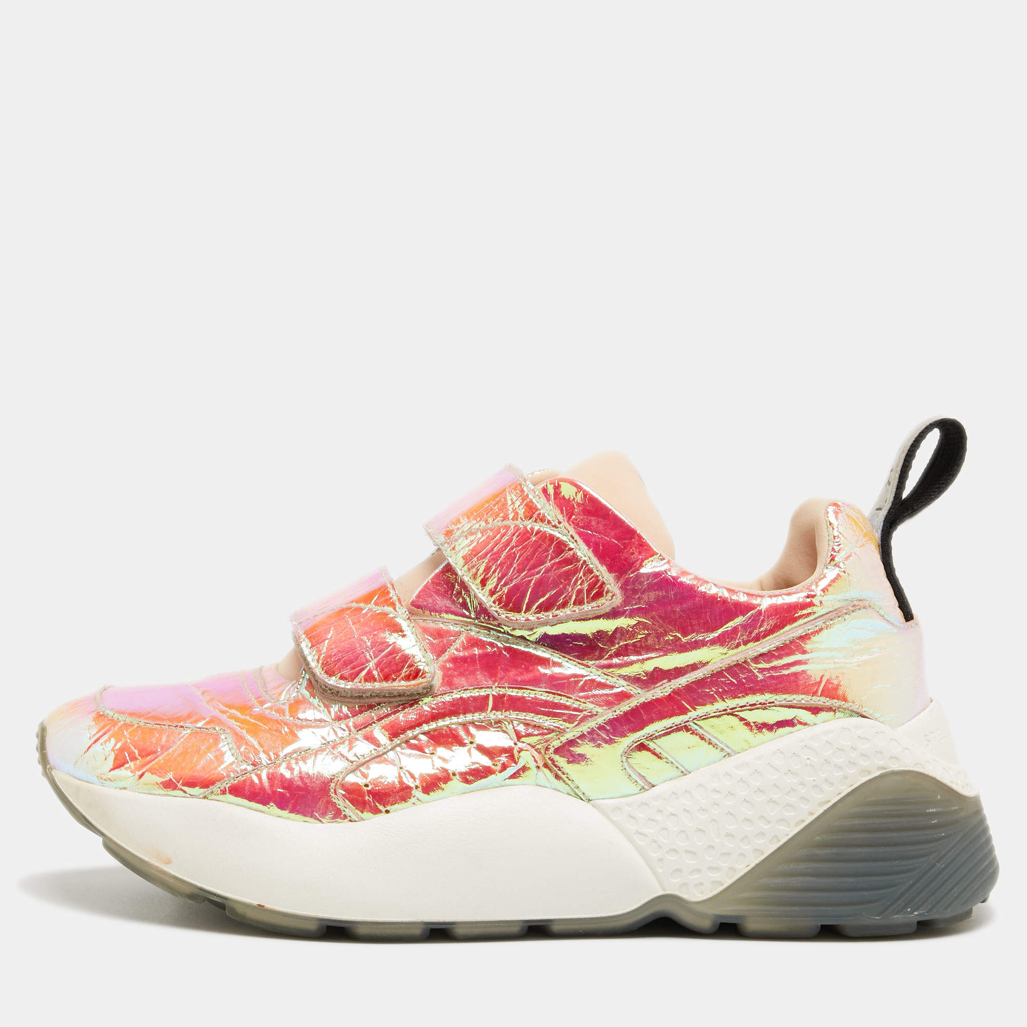 Pre Owned Stella McCartney Multicolor Holographic Faux Leather Velcro Strap Sneakers Size 39