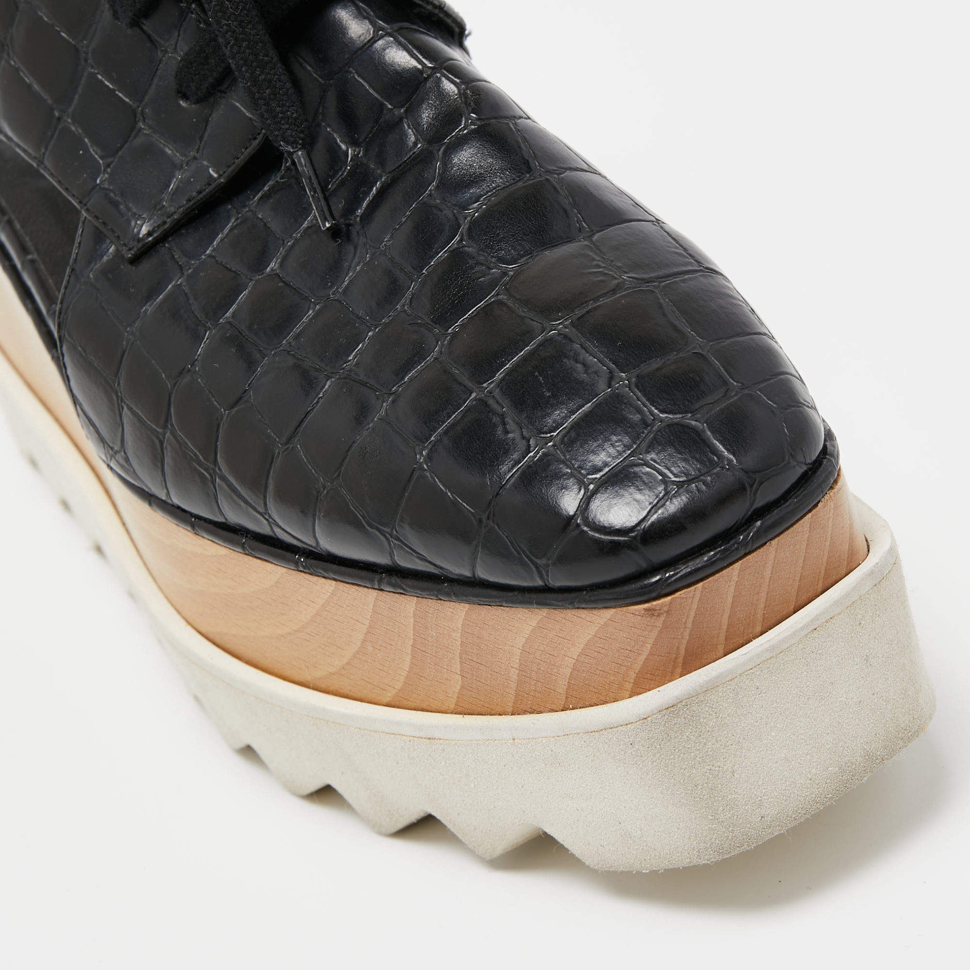 Stella McCartney Black Croc Embossed Leather Elyse Cut Out