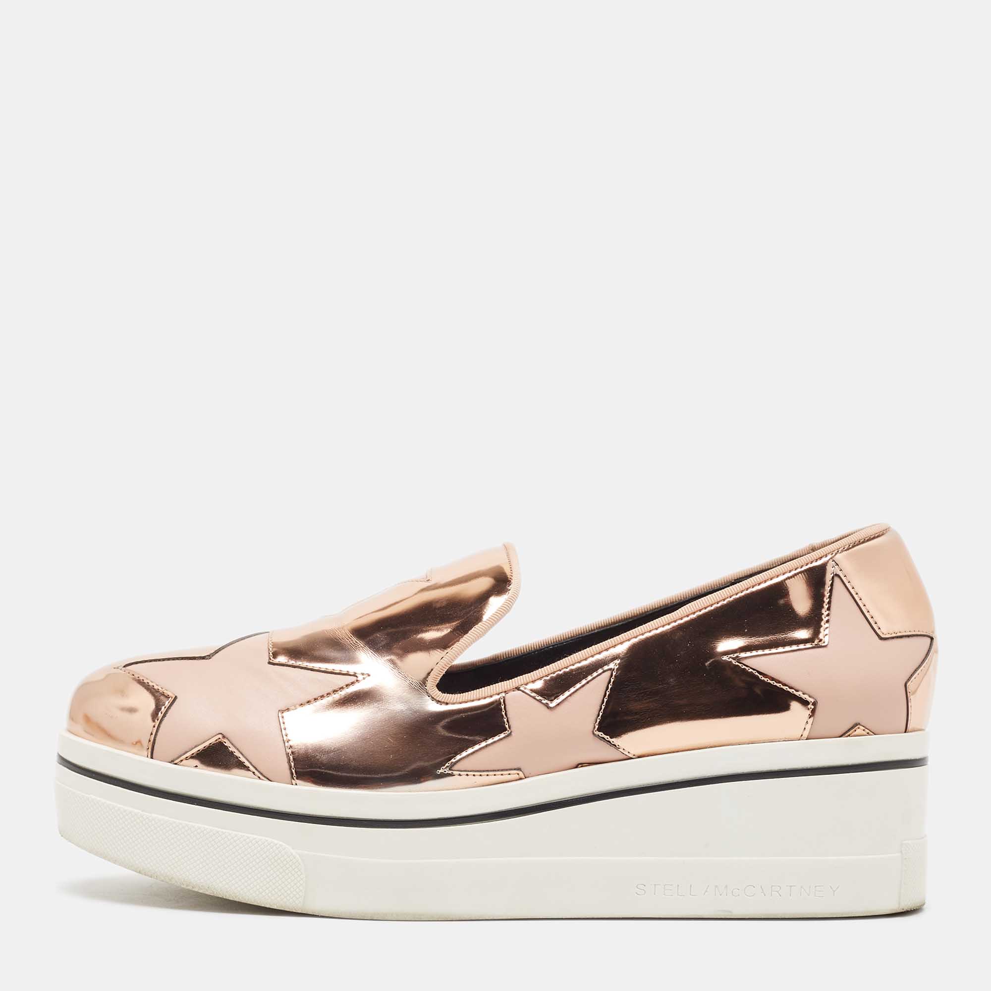 مملوكة مسبقًا Stella McCartney Rose Gold Faux Leather Binx Star Sneakers Size 39