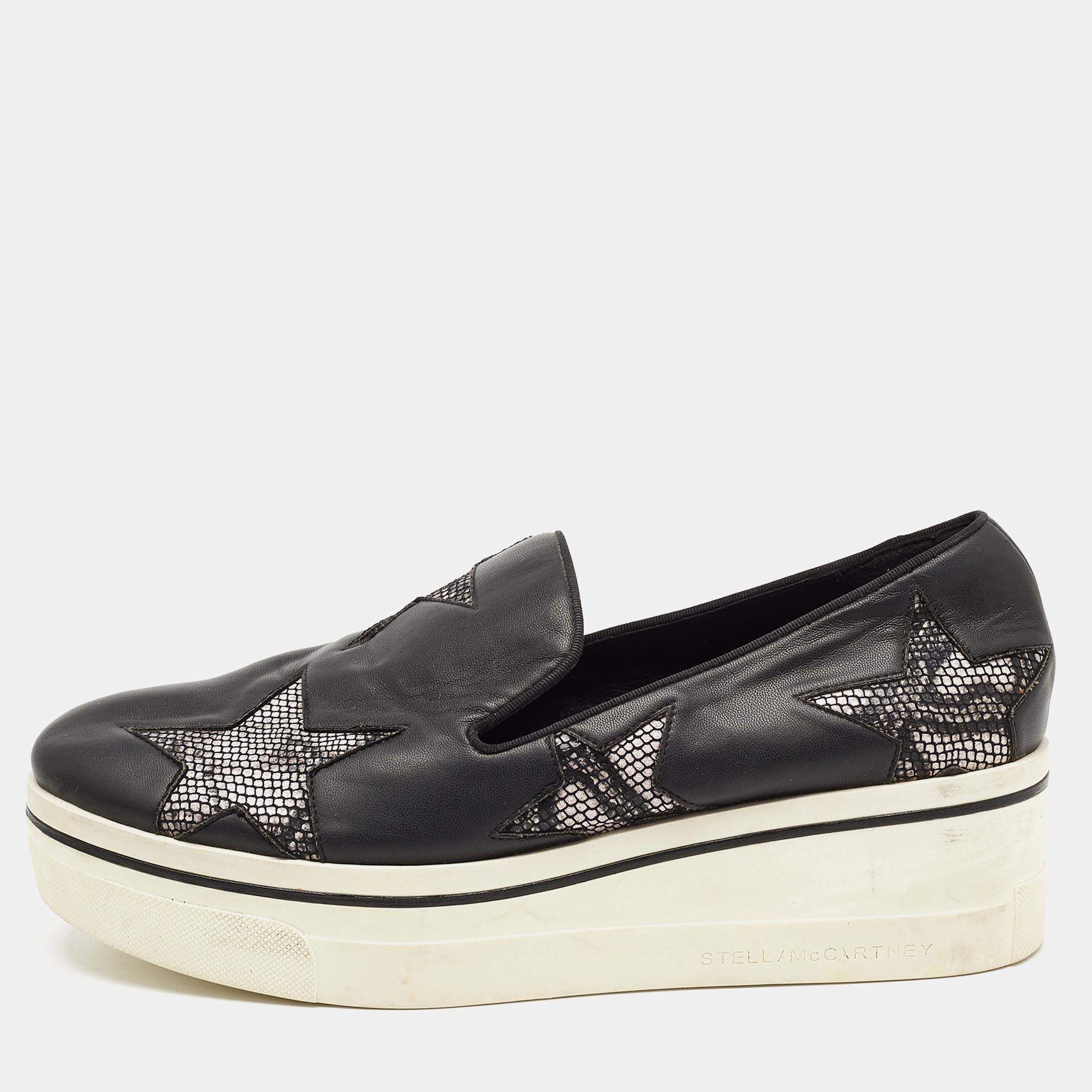 Stella McCartney Black Faux Leather Binx Star Sneakers Size 40