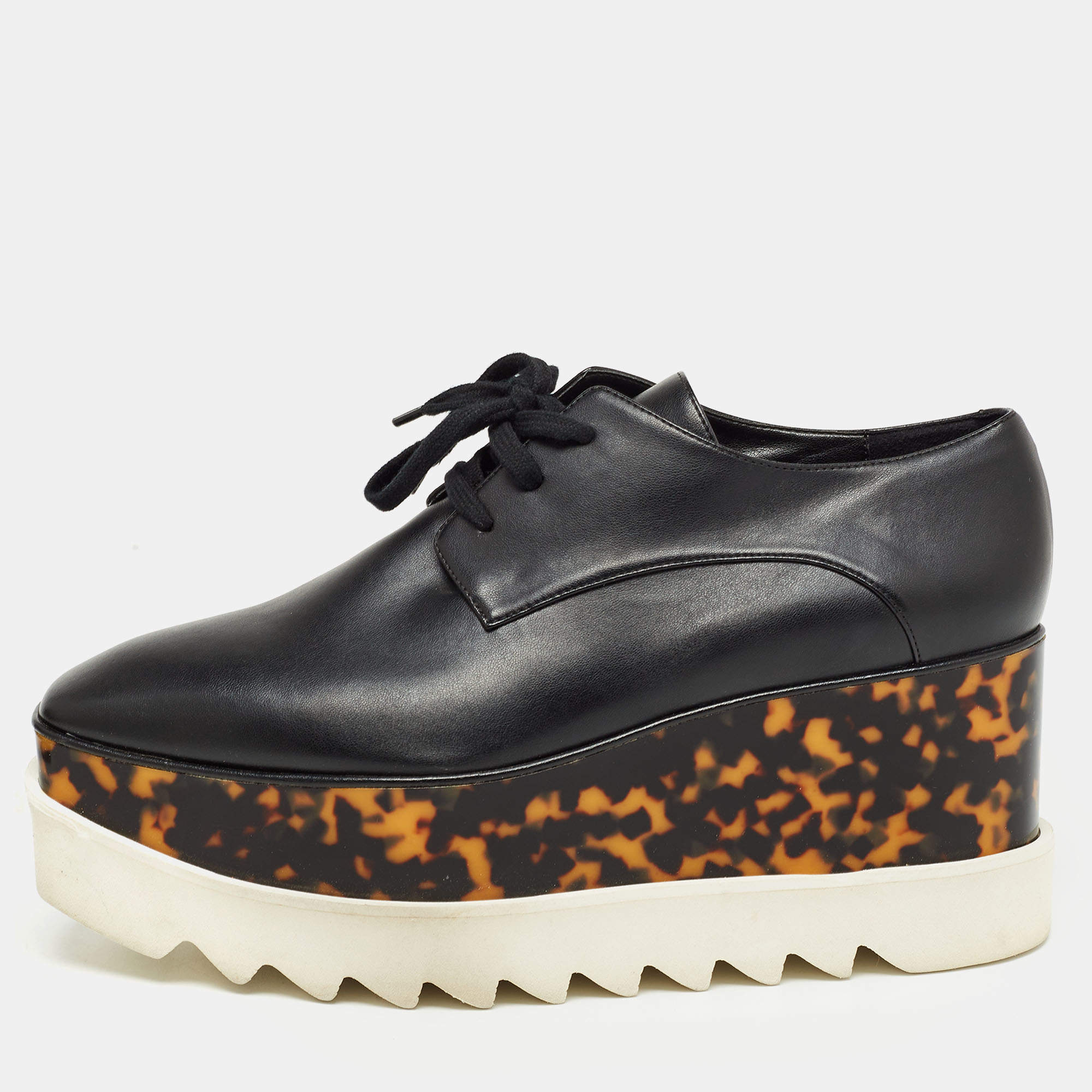 Pre Owned Stella McCartney Black Faux Leather Platform Oxfords Size 39