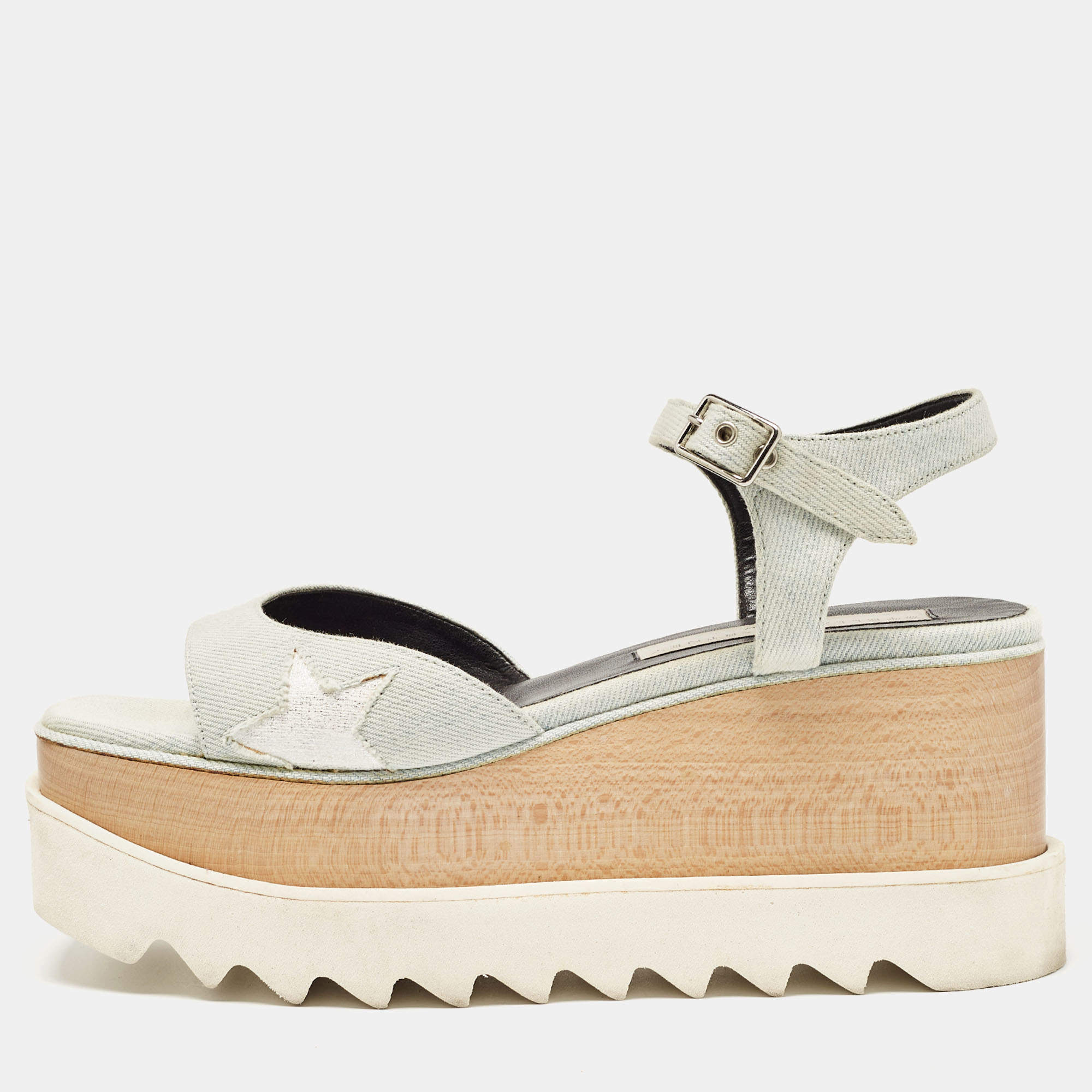 Pre Owned Stella McCartney Blue Denim  Elyse Star Platform Ankle Strap Sandals Size 37.5