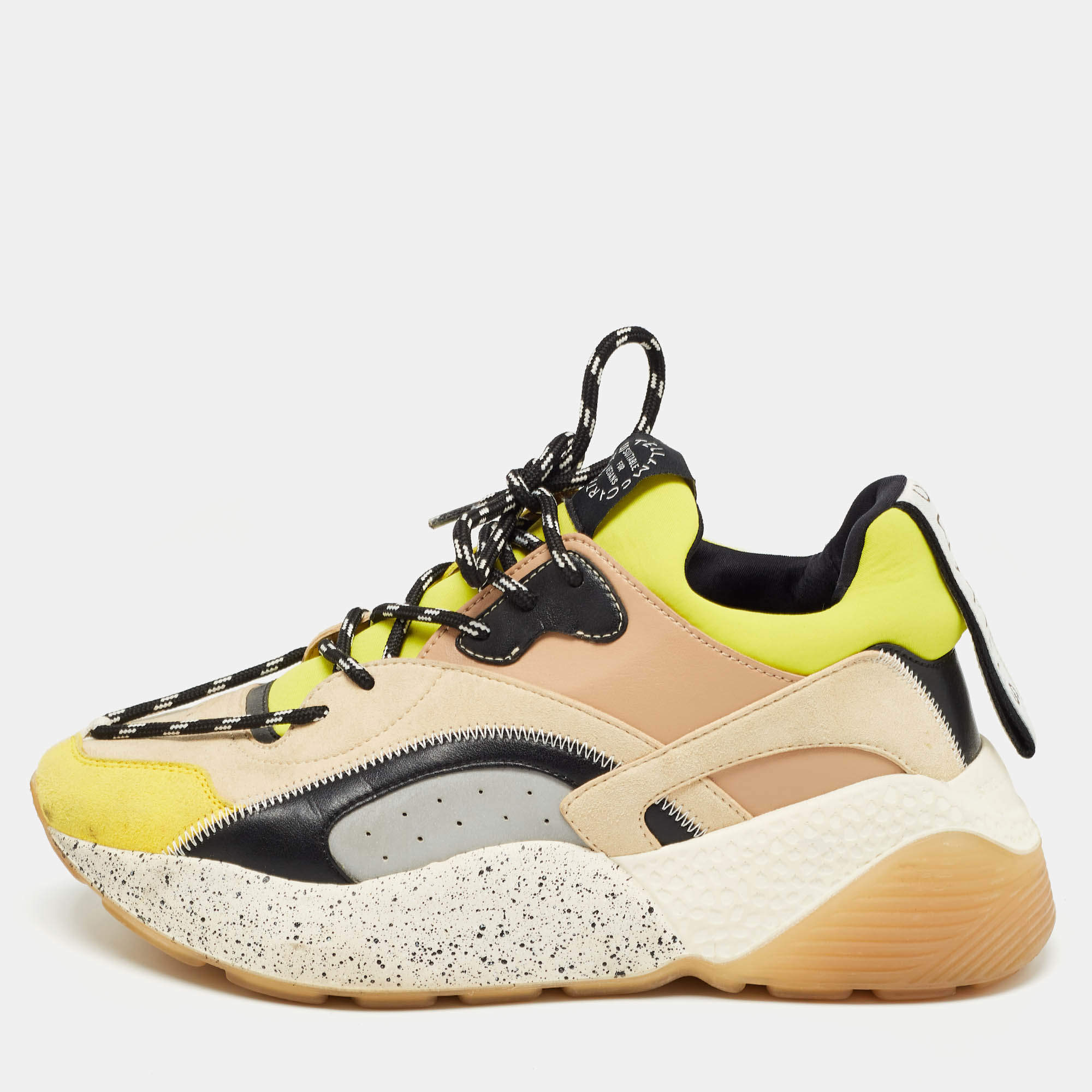 Pre Owned Stella McCartney Multicolor Faux Leather and Faux Suede Eclypse Sneakers Size 39